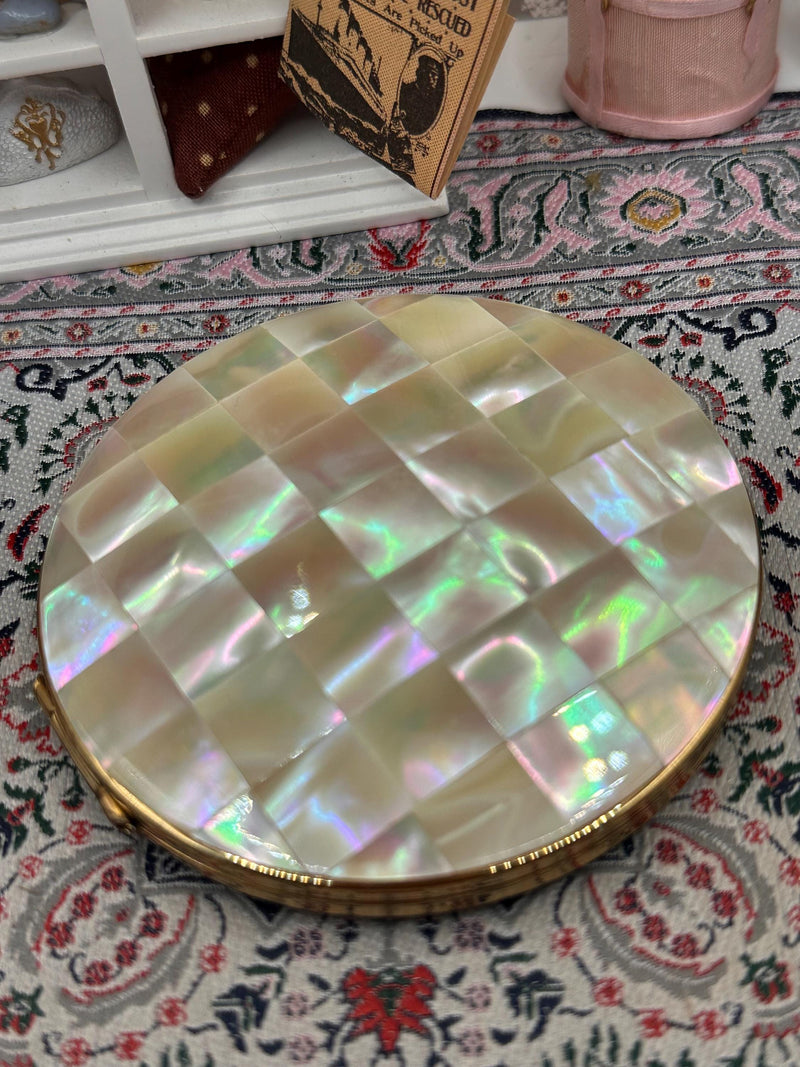 Vintage Stratton mother-of-pearl mosaic powder compact, 1950s