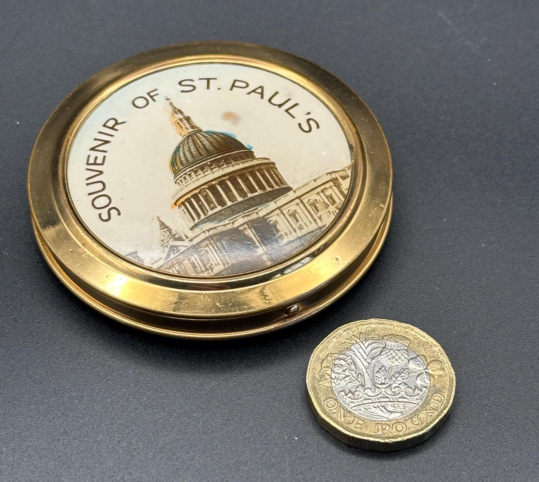 Vintage St Paul's Cathedral Powder Compact: London Souvenir Makeup Mirror