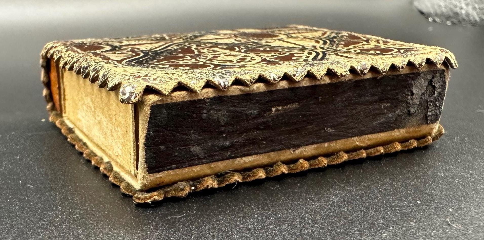 Victorian Embossed Leather Matchbox Holder: Antique Book Design
