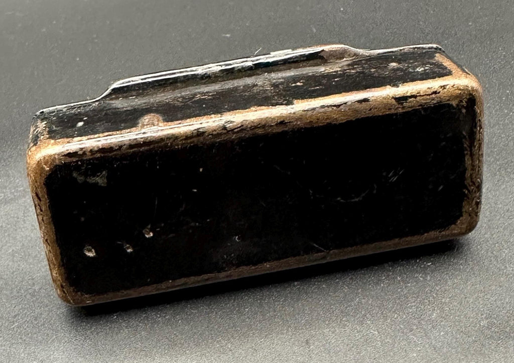 19th Century Antique Black Lacquered Paper Mache Snuff Box with Victorian Charm