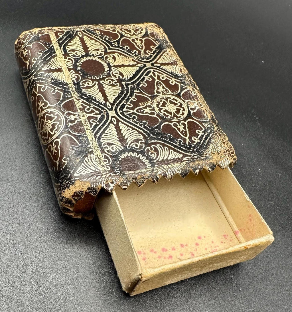 Victorian Embossed Leather Matchbox Holder: Antique Book Design