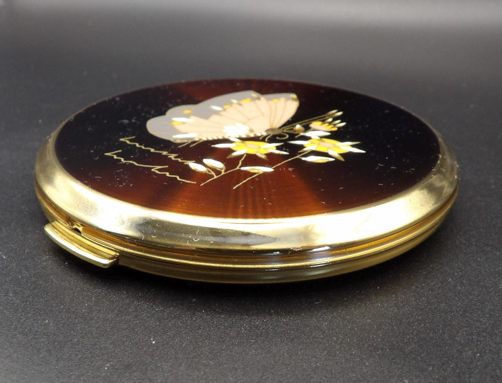 Vintage Stratton Butterfly Powder Compact: Gold-Tone Finish, Original Box