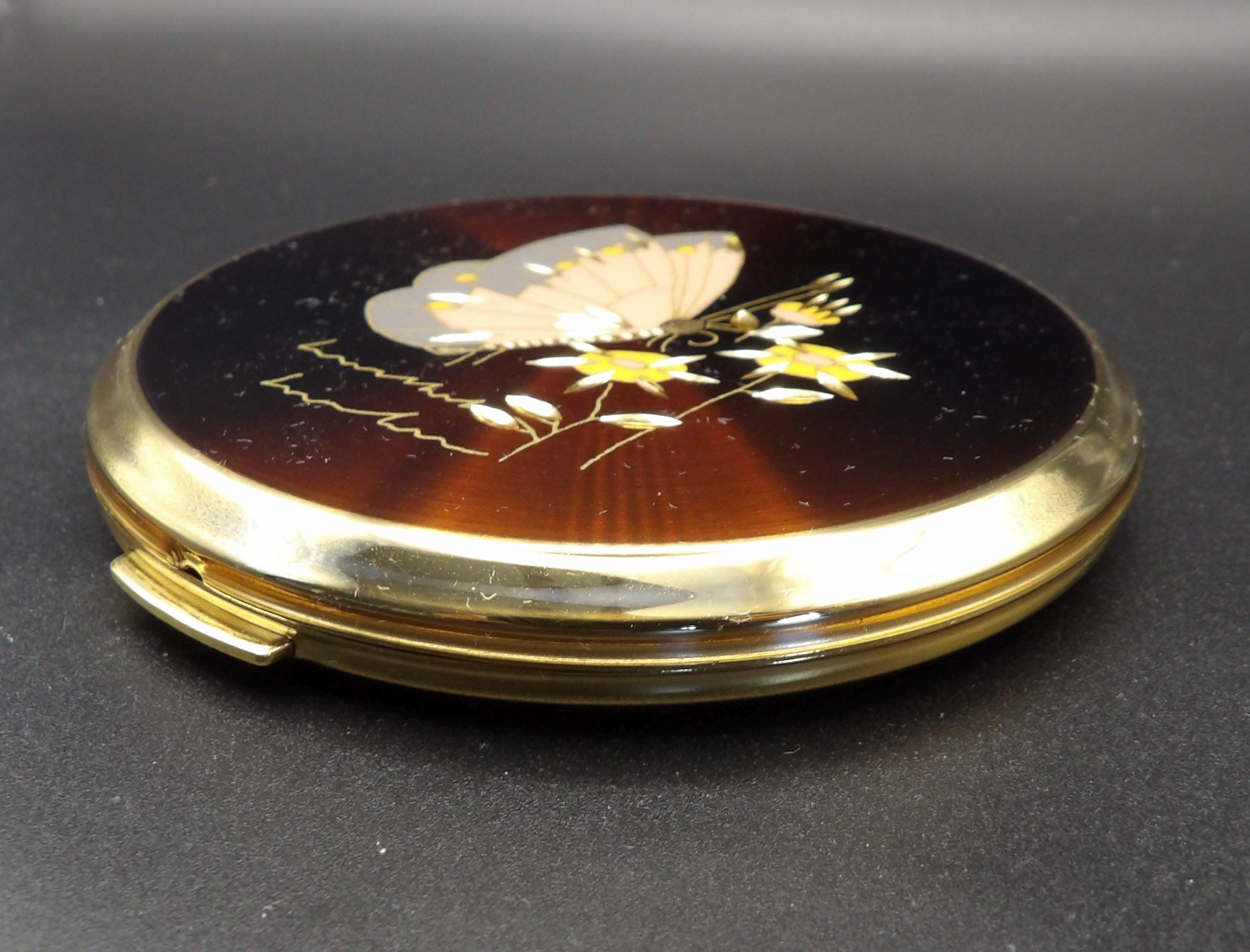 Vintage Stratton Butterfly Powder Compact: Gold-Tone Finish, Original Box
