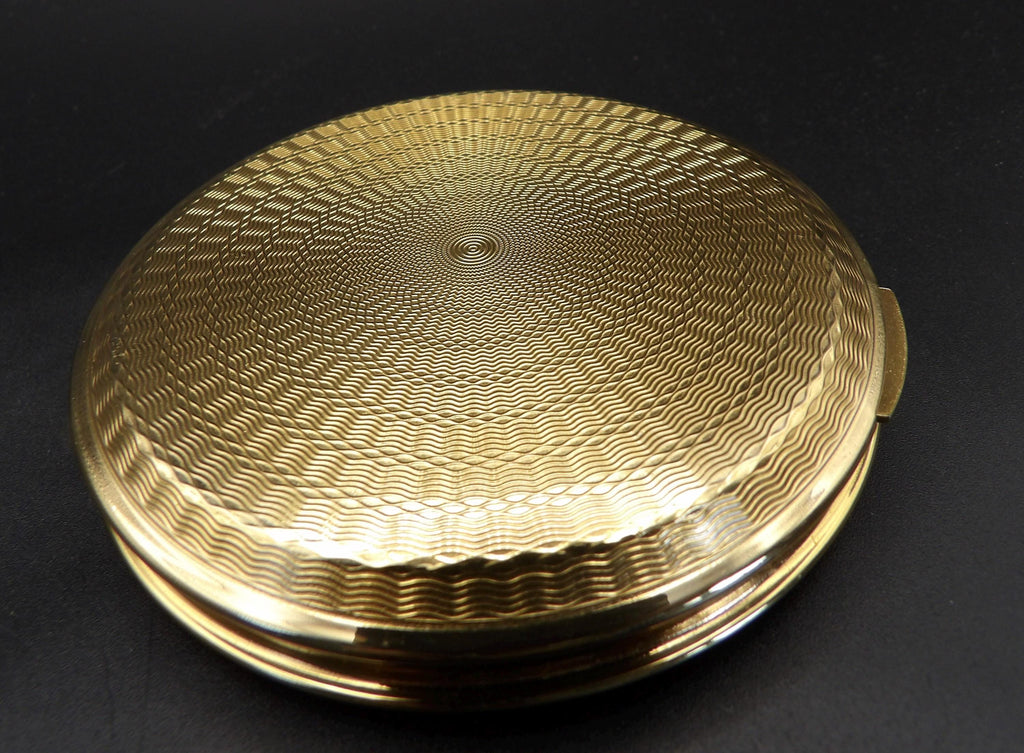 Vintage Kigu Convertible Powder Compact: Gold Guilloché Sunburst Design