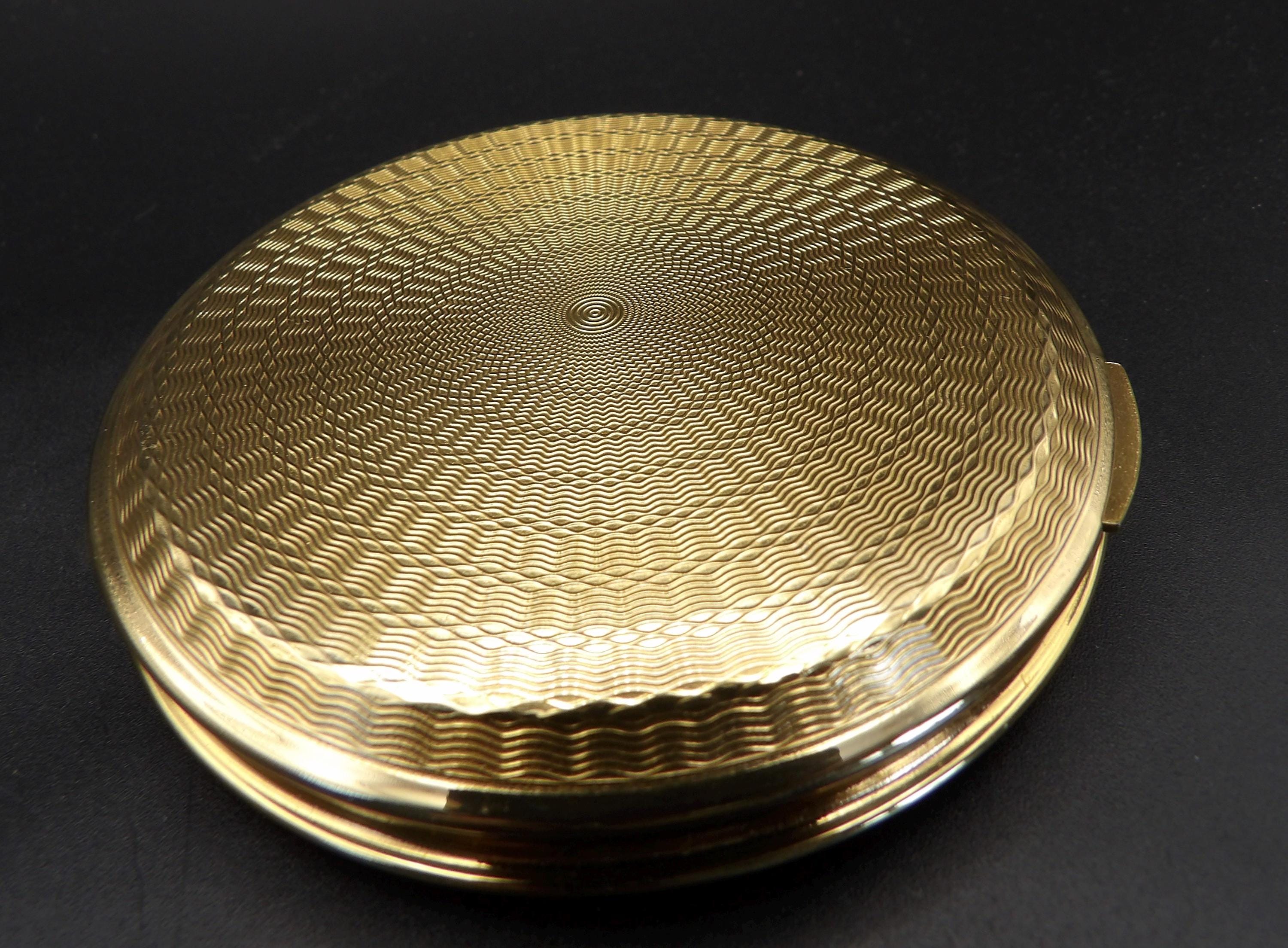 Vintage Kigu Convertible Powder Compact: Gold Guilloché Sunburst Design