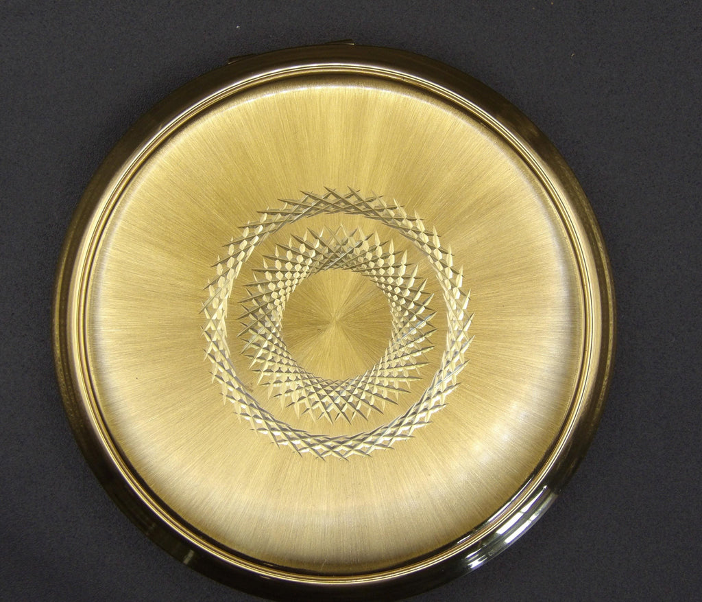 Vintage Kigu Convertible Powder Compact: Gold Guilloché Sunburst Design