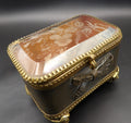 Antique French Ormolu Jewellery Box: Bevelled Glass, Ribbon Motif, Trinket Box