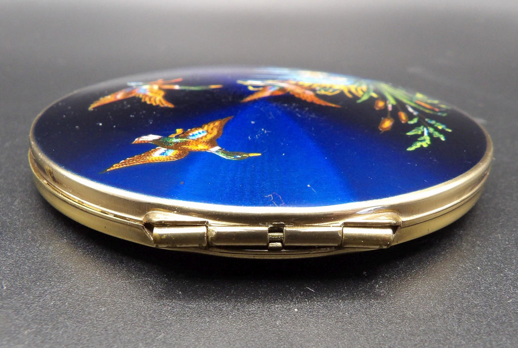 Vintage Stratton Enamel Powder Compact: Flying Ducks Pond Scene, Gold Guilloché