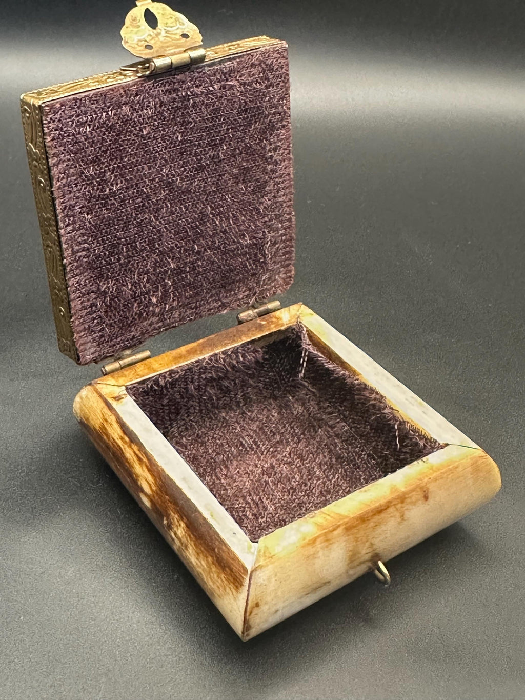 Camel Bone Trinket Box: Brass Inlay, Velvet Lining, Ethically Sourced