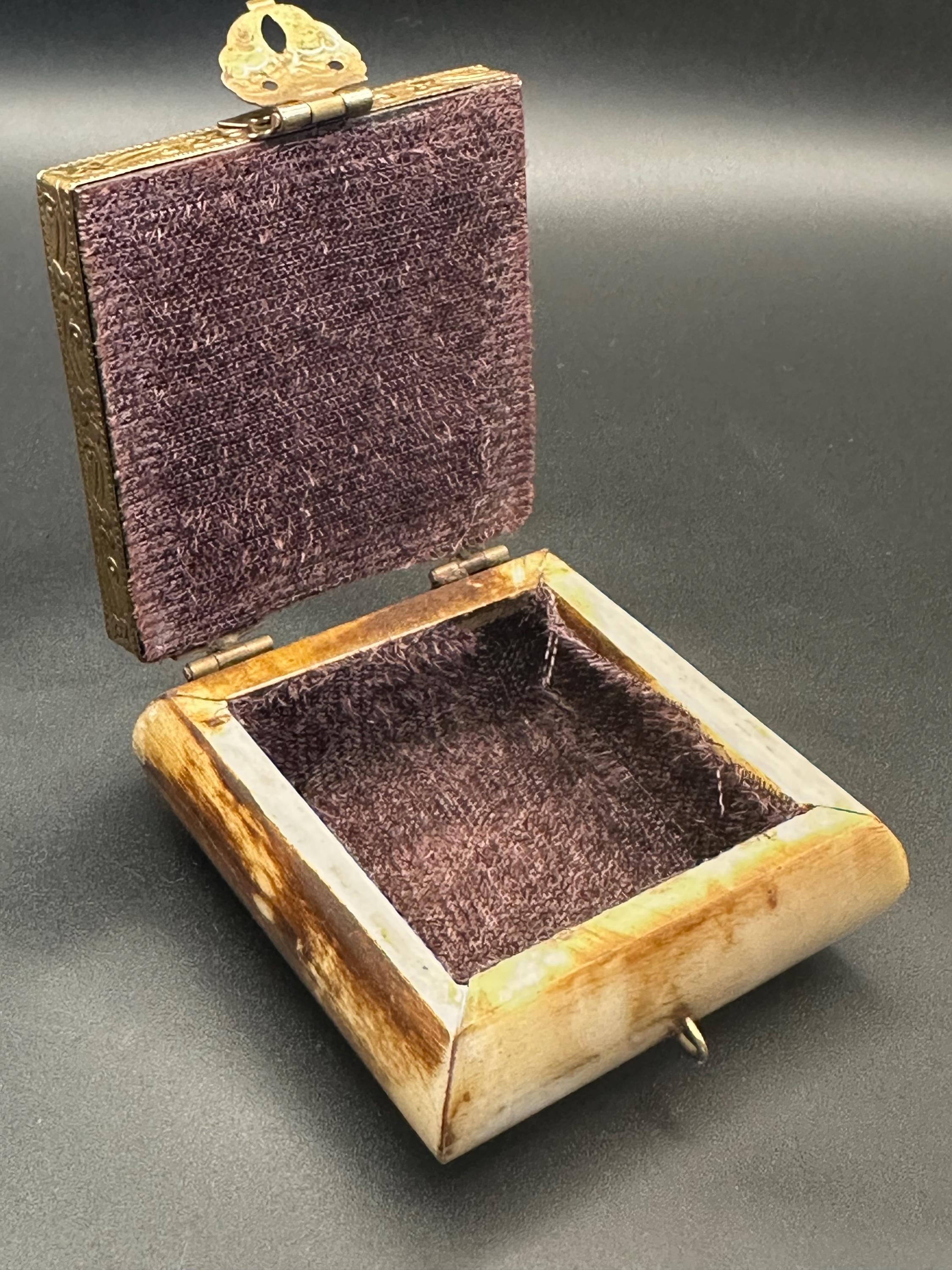 Camel Bone Trinket Box: Brass Inlay, Velvet Lining, Ethically Sourced