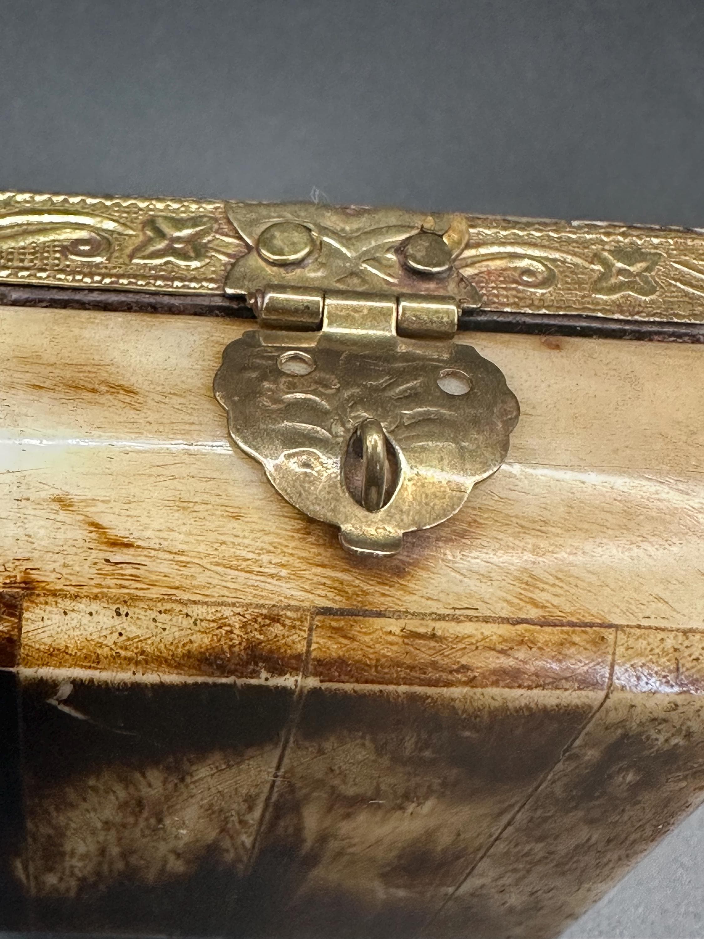 Camel Bone Trinket Box: Brass Inlay, Velvet Lining, Ethically Sourced