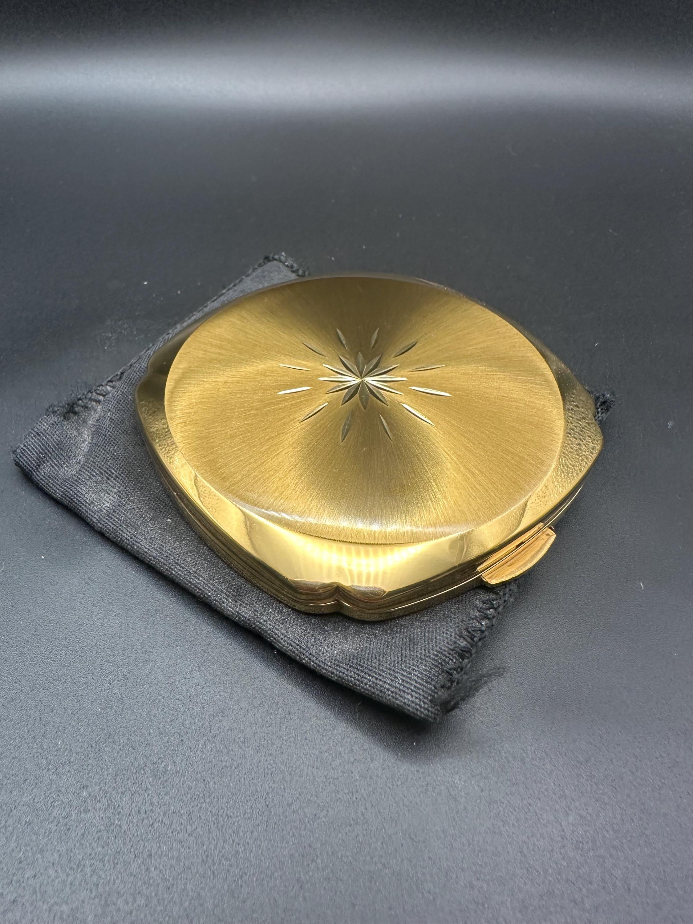 Vintage Kigu Powder Compact: Gold Guilloché Starburst, Original Pouch