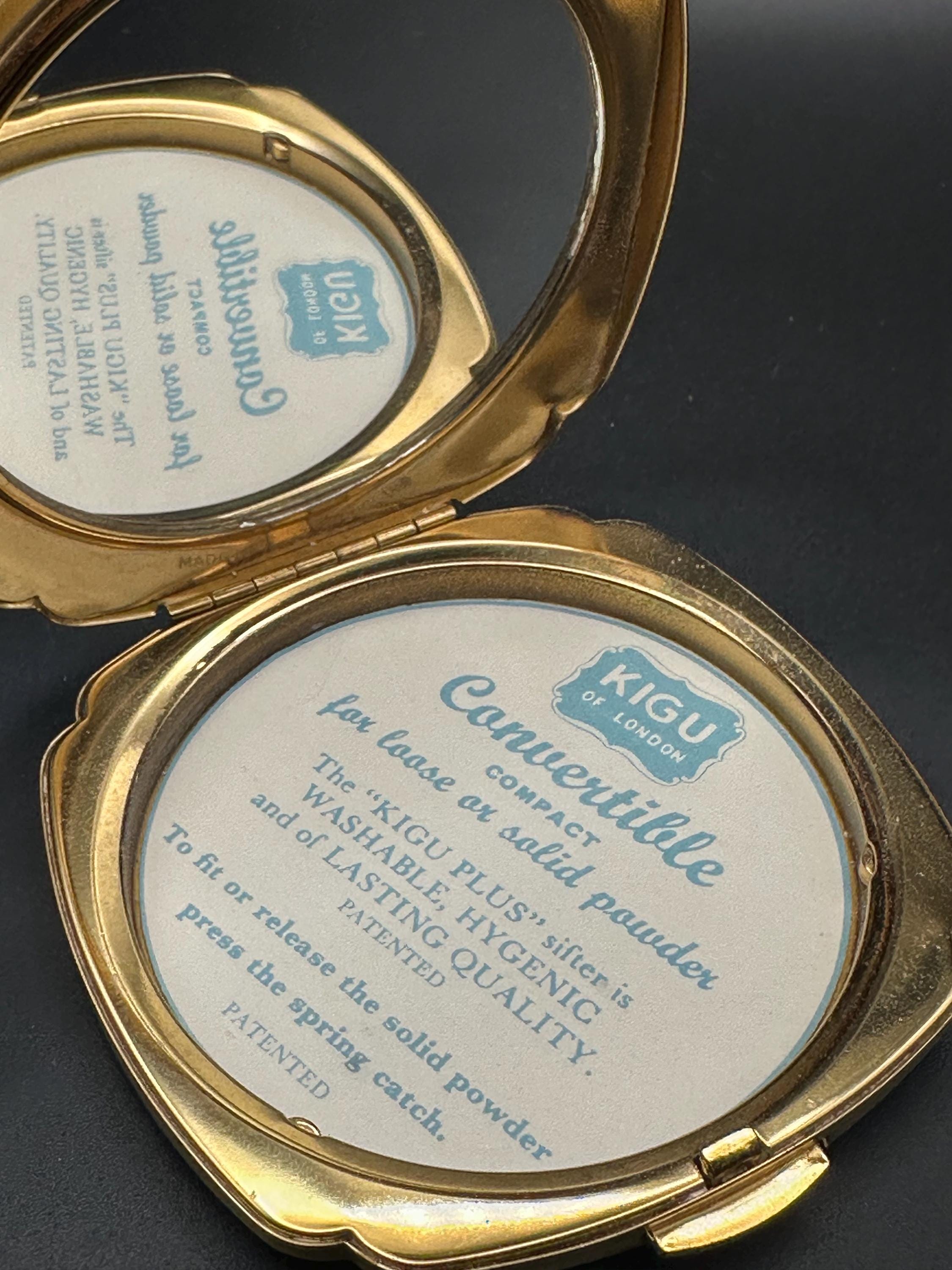 Vintage Kigu Powder Compact: Gold Guilloché Starburst, Original Pouch