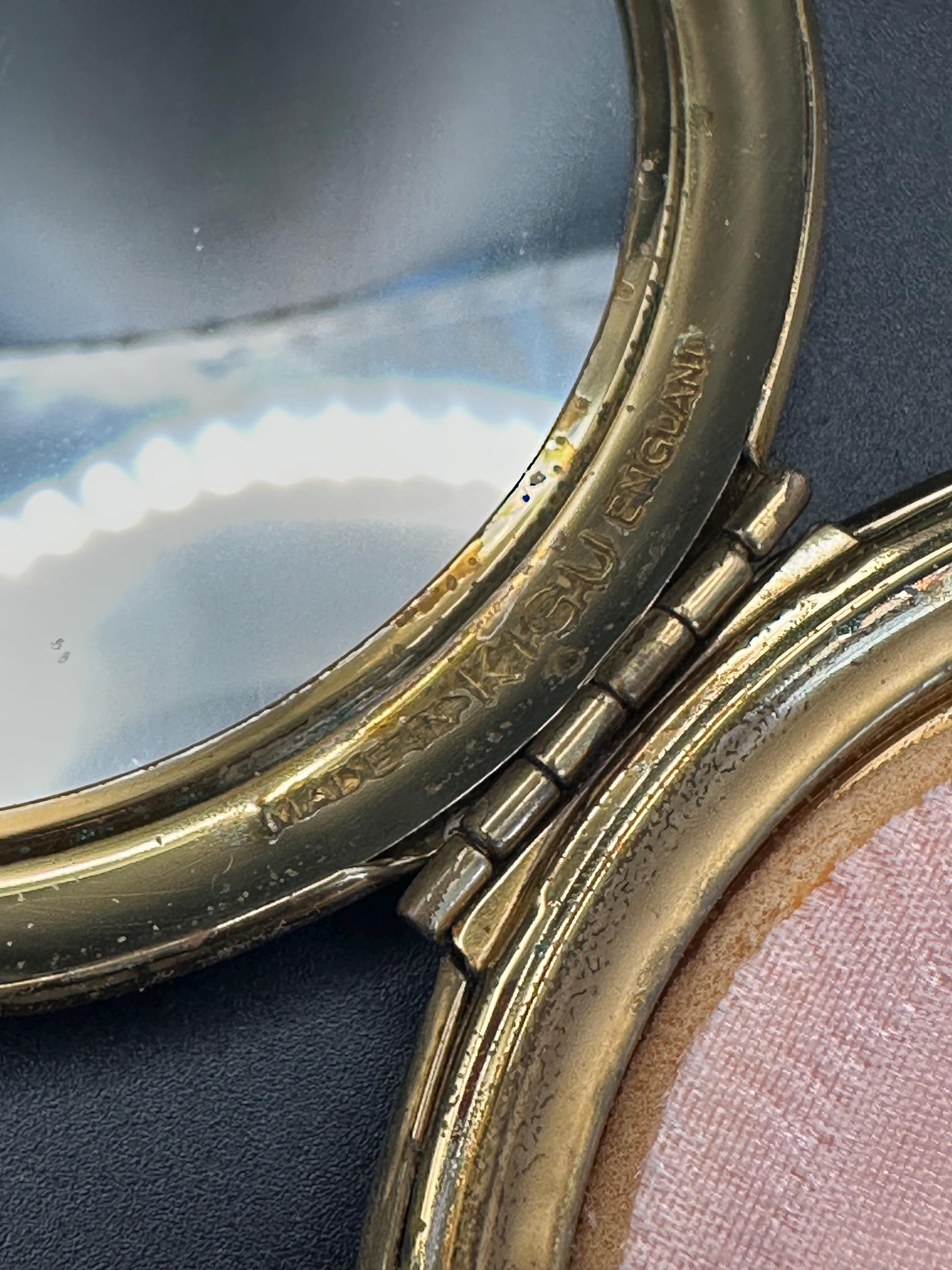 Vintage Kigu Powder Compact: Blue Enamel Car Scene, Gold-Tone Guilloché