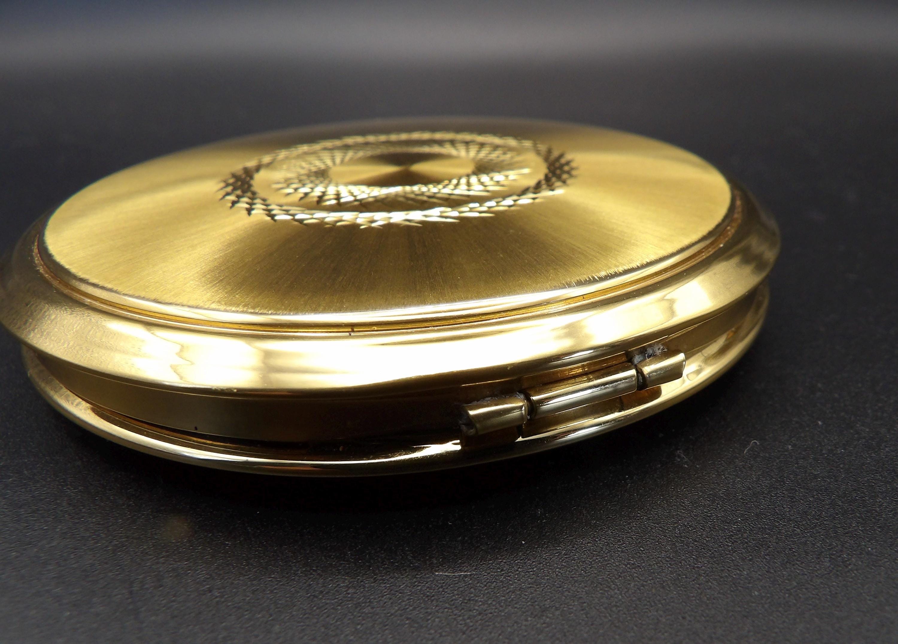 Vintage Kigu Convertible Powder Compact: Gold Guilloché Sunburst Design