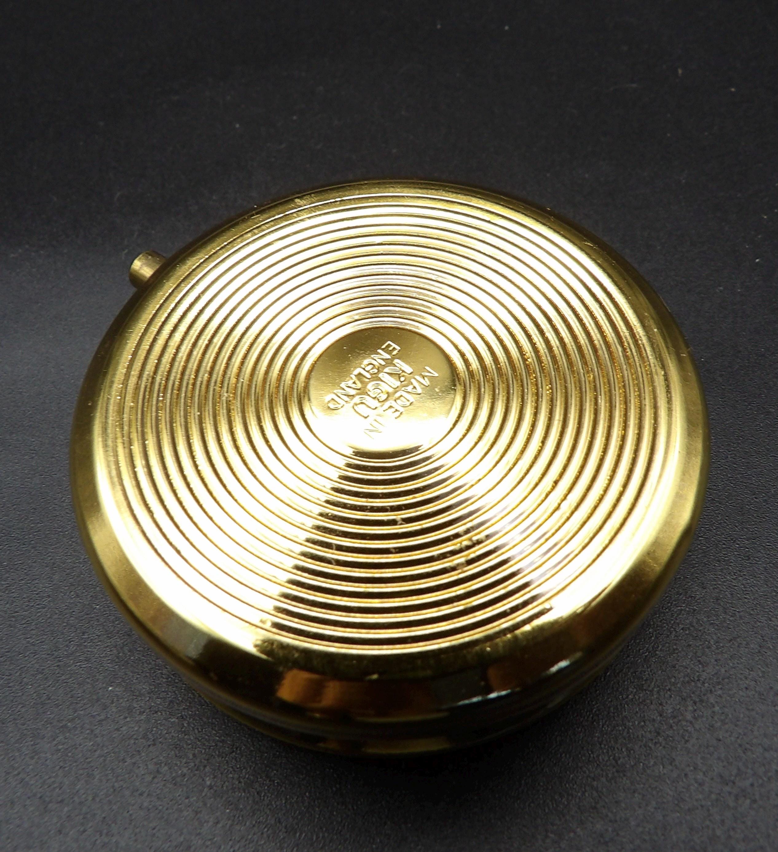 Vintage Kigu Pill Box – Cream Enamel Hummingbird Design, Mirror, Three-Section Divider, Original Box, England