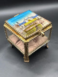 Antique Ormolu Jewellery Casket: Ostende Postcard Lid, Trinket Box (c. 1900-1915)