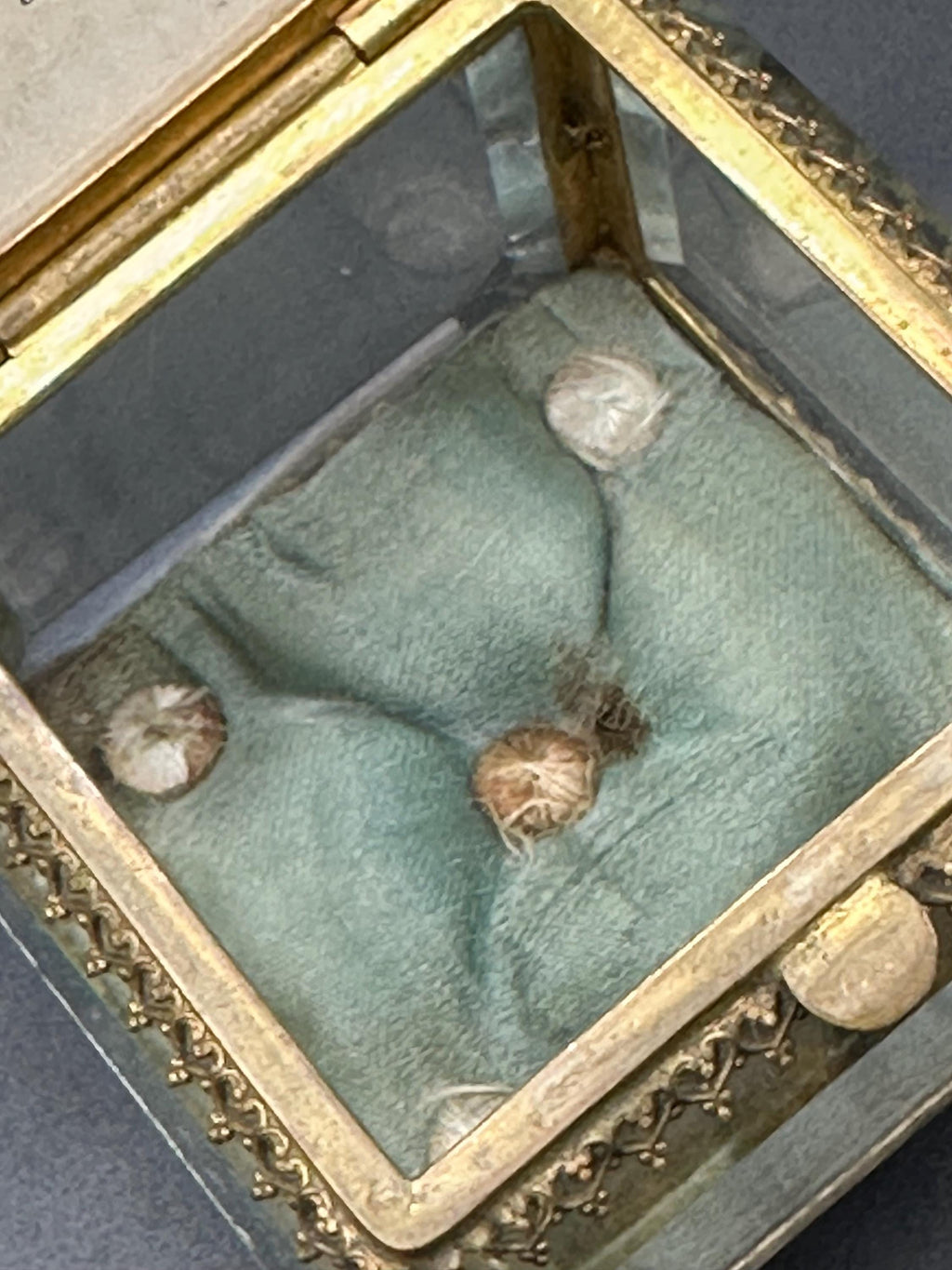 Antique Ormolu Jewellery Casket: Ruine Kynast Bevelled Glass Trinket Box