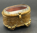 Antique French Ormolu Jewellery Casket: Bevelled Glass Lid, Trinket Box