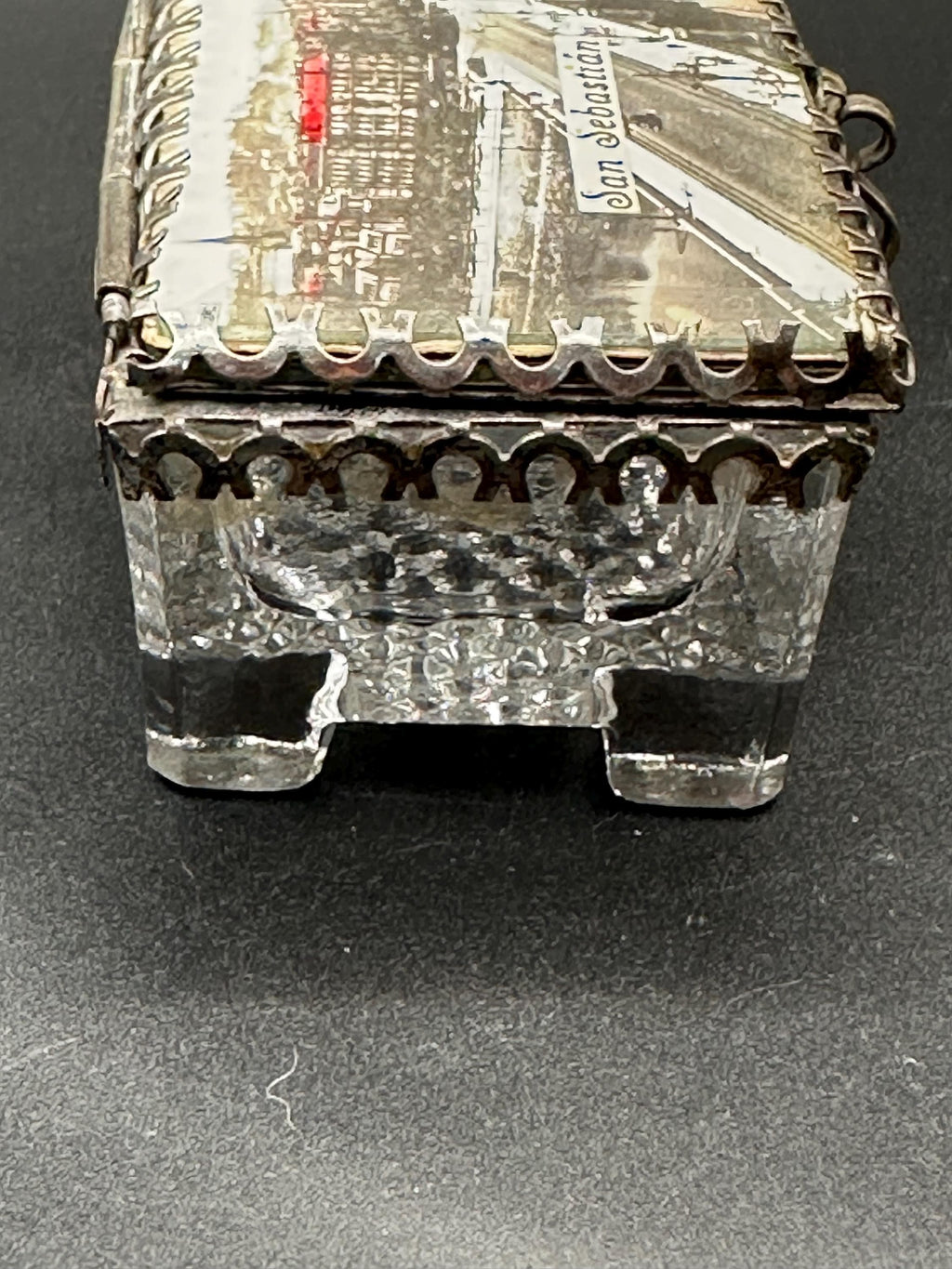 Antique Pressed Glass Jewellery Casket: San Sebastián Postcard Lid, Trinket Box