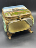 Antique Ormolu Jewellery Casket: Cologne Cathedral Landmark Lid Trinket Box