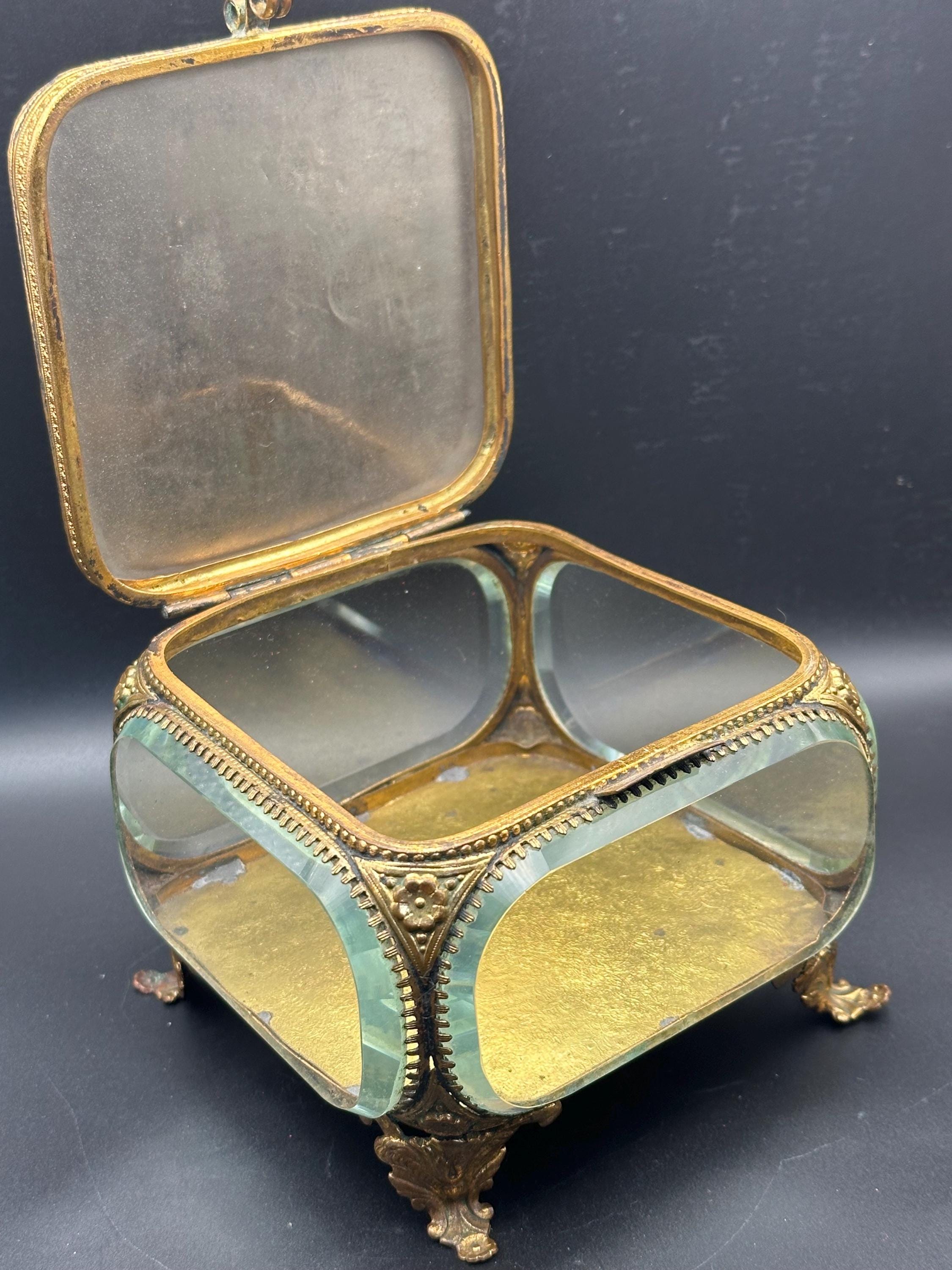 Antique Ormolu Jewellery Casket: Cologne Cathedral Landmark Lid Trinket Box