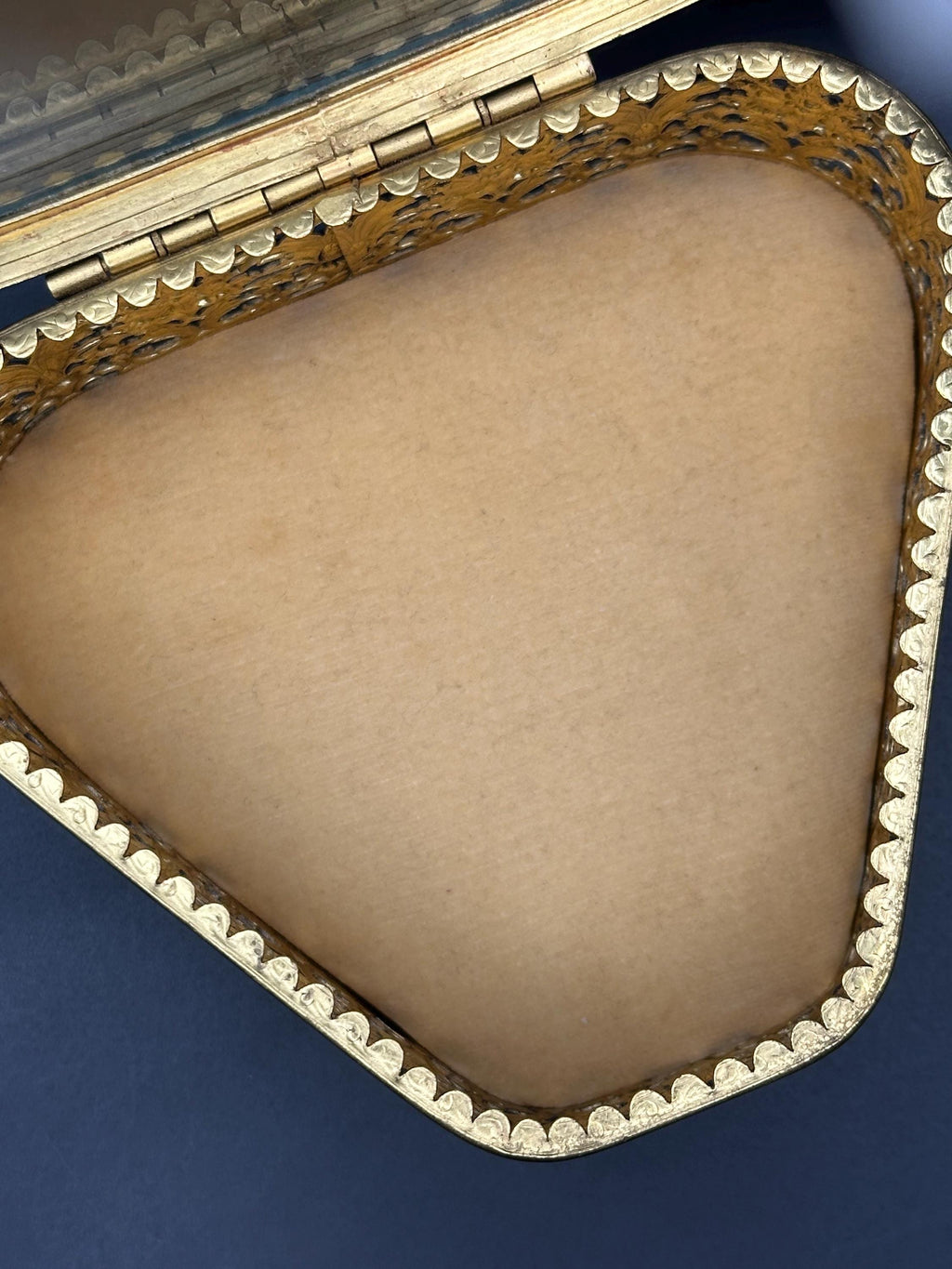 French Ormolu Filigree Jewellery Casket: Bevelled Glass Lid, Trinket Box