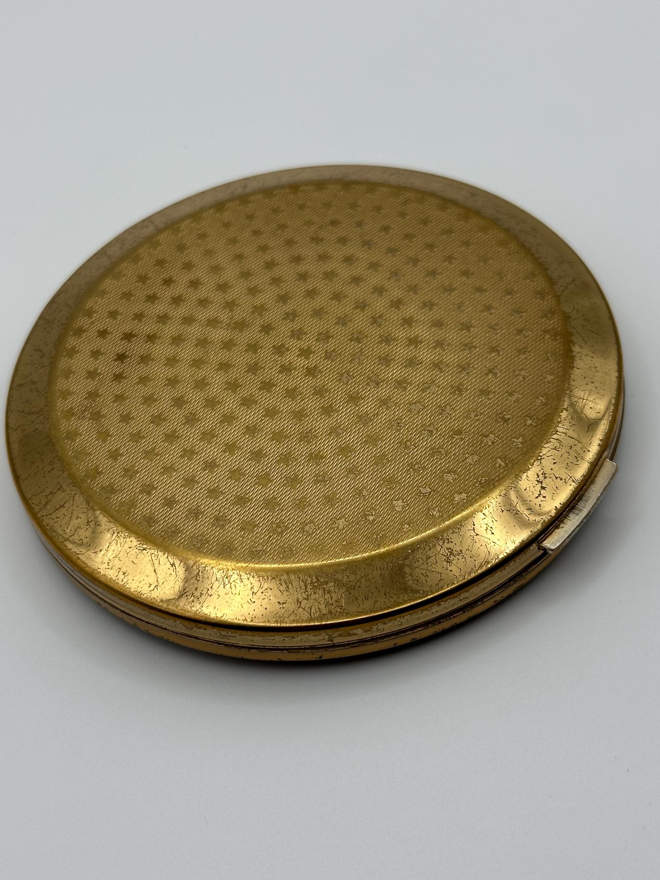 Vintage Stratton Powder Compact: Navy Enamel Sunburst, Made in England