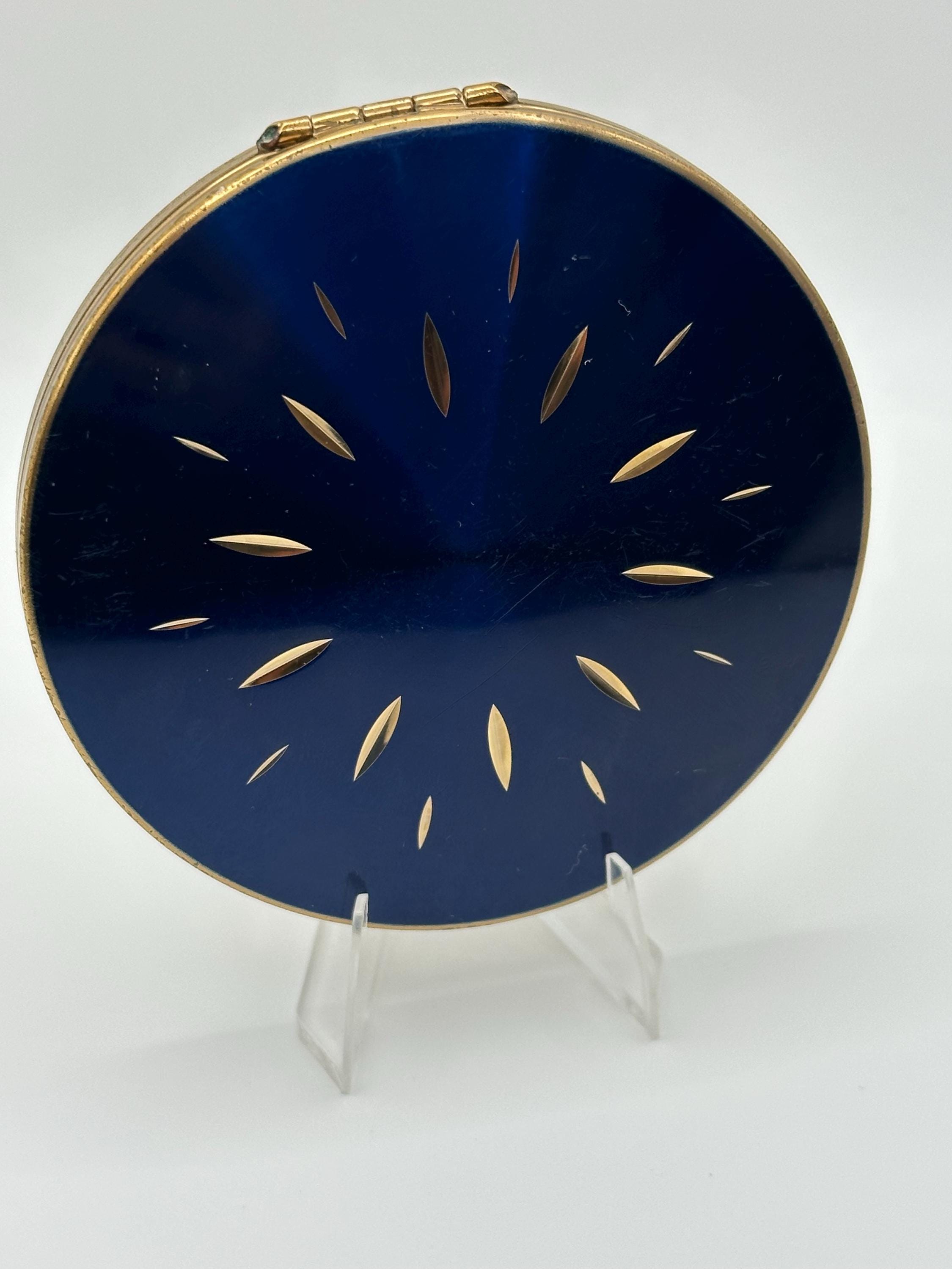 Vintage Stratton Powder Compact: Navy Enamel Sunburst, Made in England