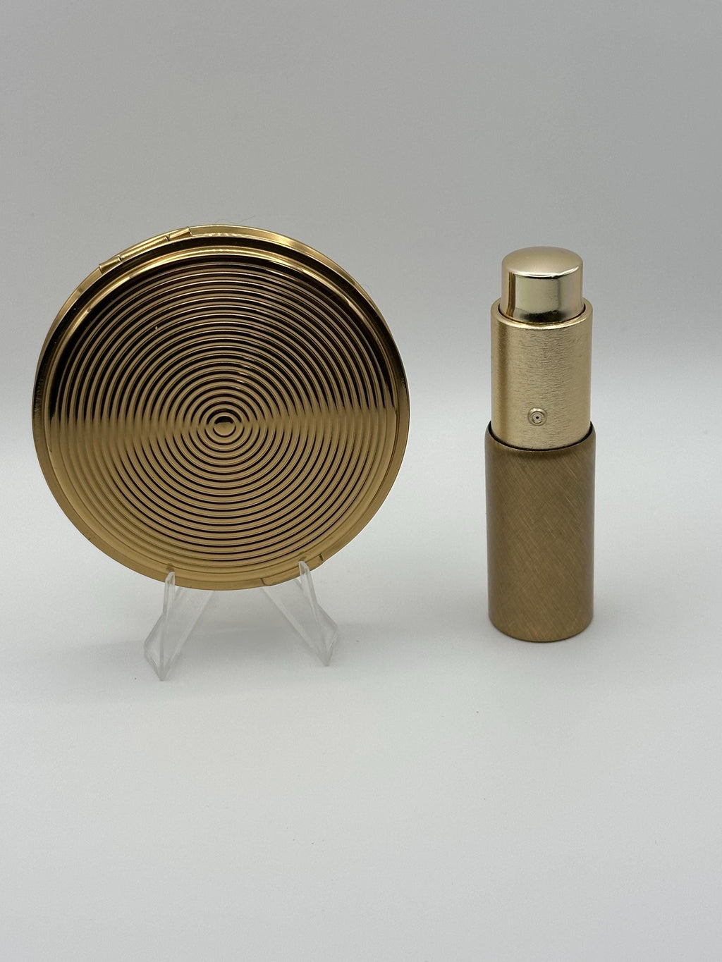 Mascot Gold Tone Powder Compact & Perfume Atomiser Set - Made in England - Vintage Vanity Gift