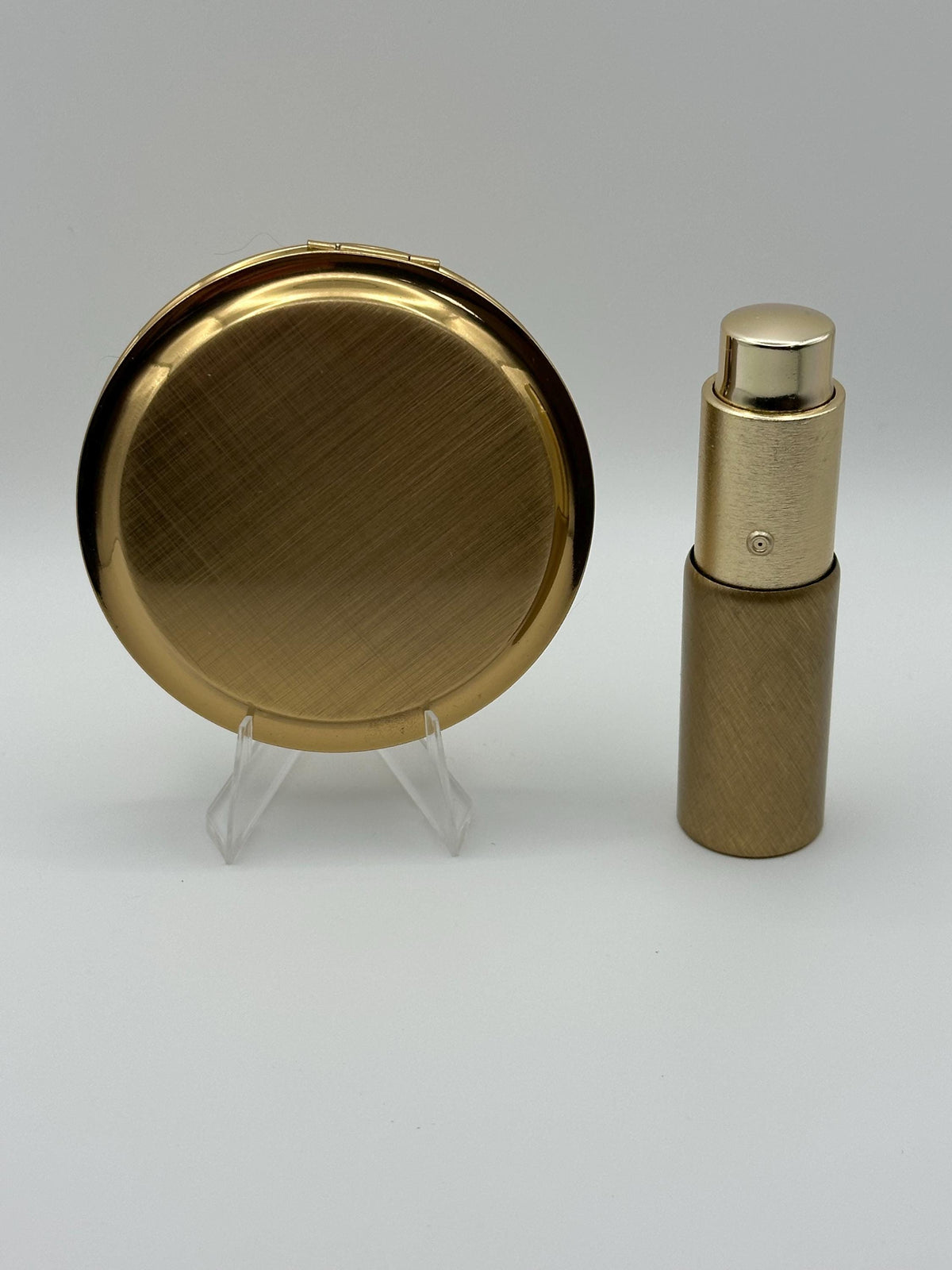 Mascot Gold Tone Powder Compact & Perfume Atomiser Set - Made in England - Vintage Vanity Gift