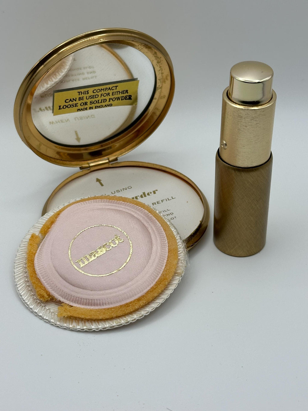 Mascot Gold Tone Powder Compact & Perfume Atomiser Set - Made in England - Vintage Vanity Gift
