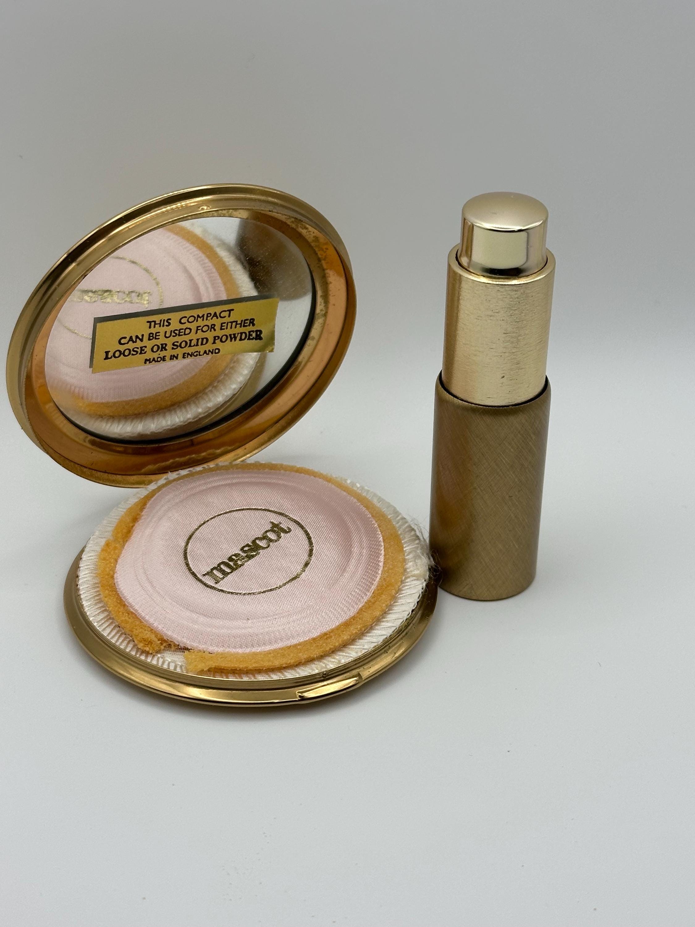 Mascot Gold Tone Powder Compact & Perfume Atomiser Set - Made in England - Vintage Vanity Gift