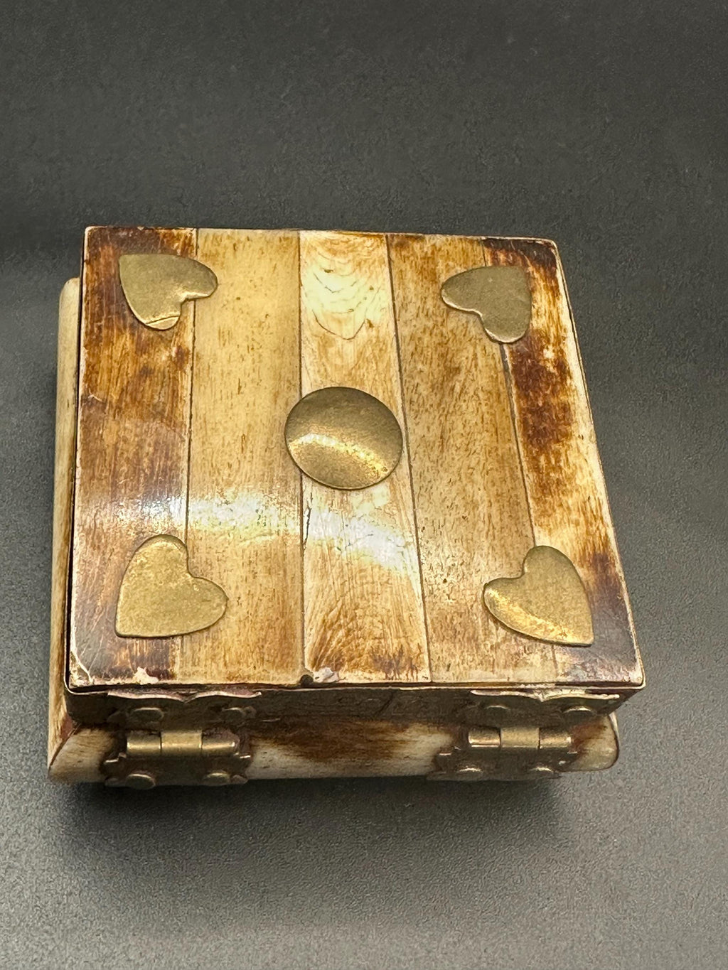 Camel Bone Trinket Box: Brass Inlay, Velvet Lining, Ethically Sourced
