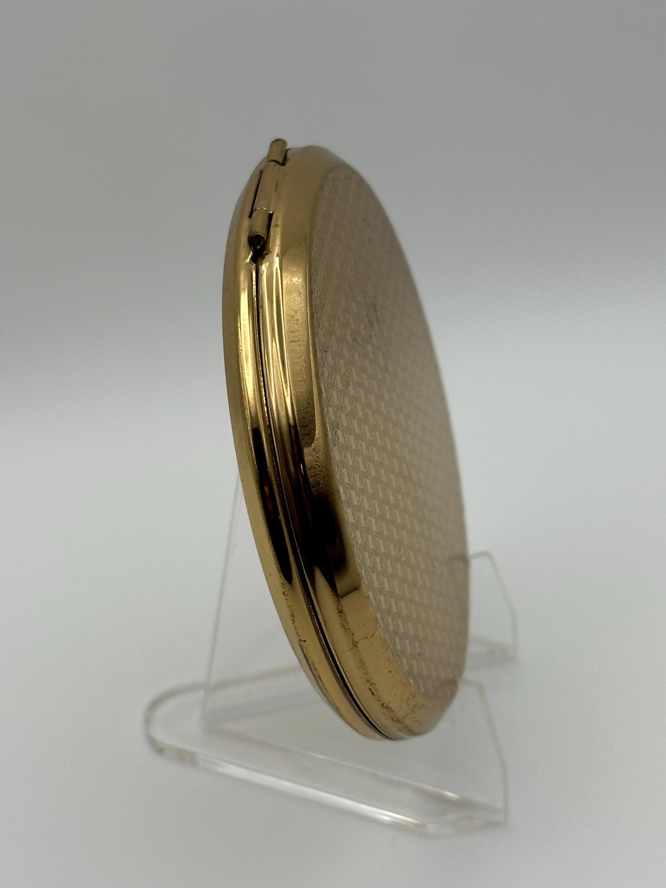 Vintage Stratton Gold Tone Powder Compact: Geometric Lid, Made in England