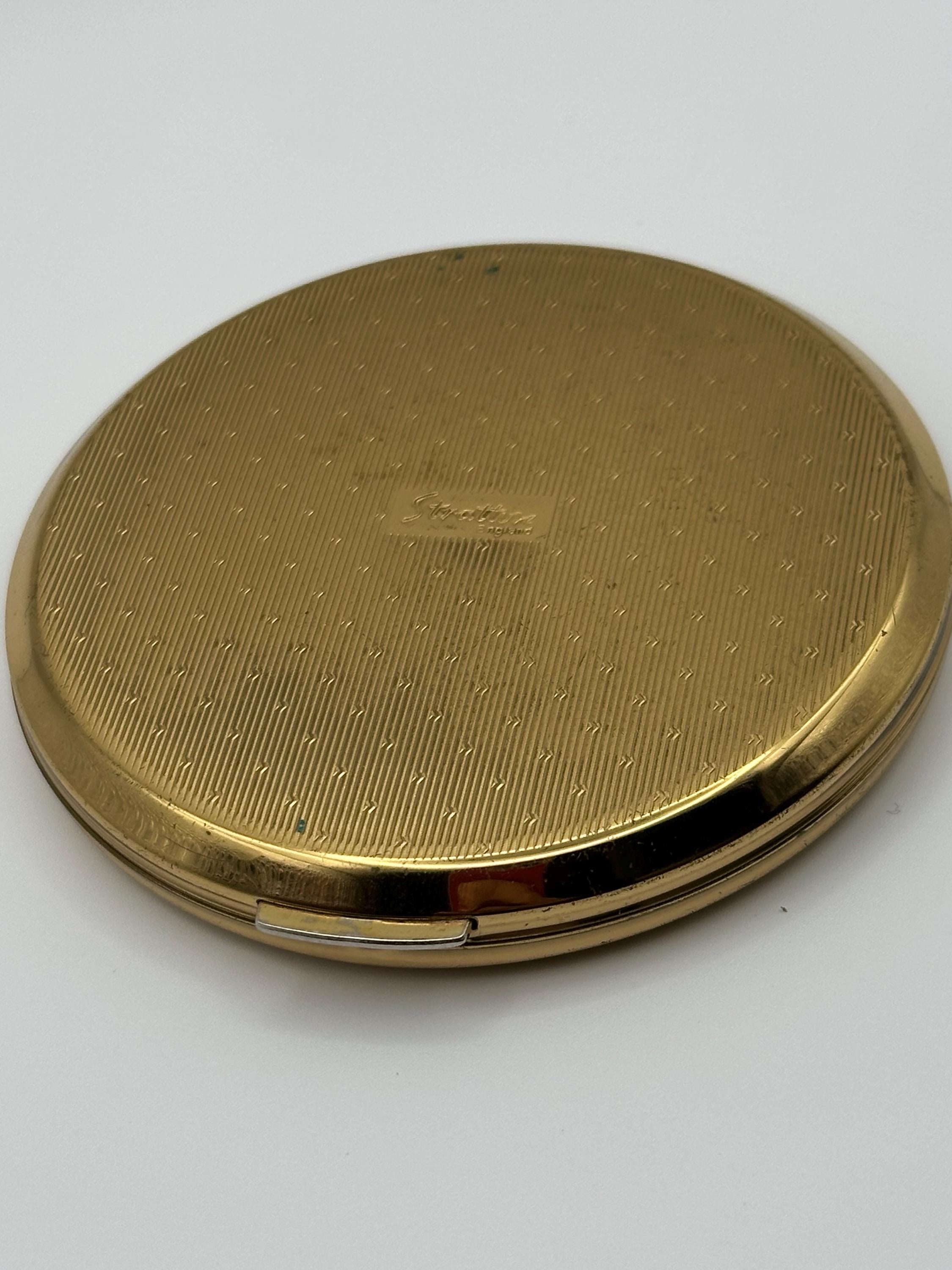 Vintage Stratton Gold Tone Powder Compact: Geometric Lid, Made in England