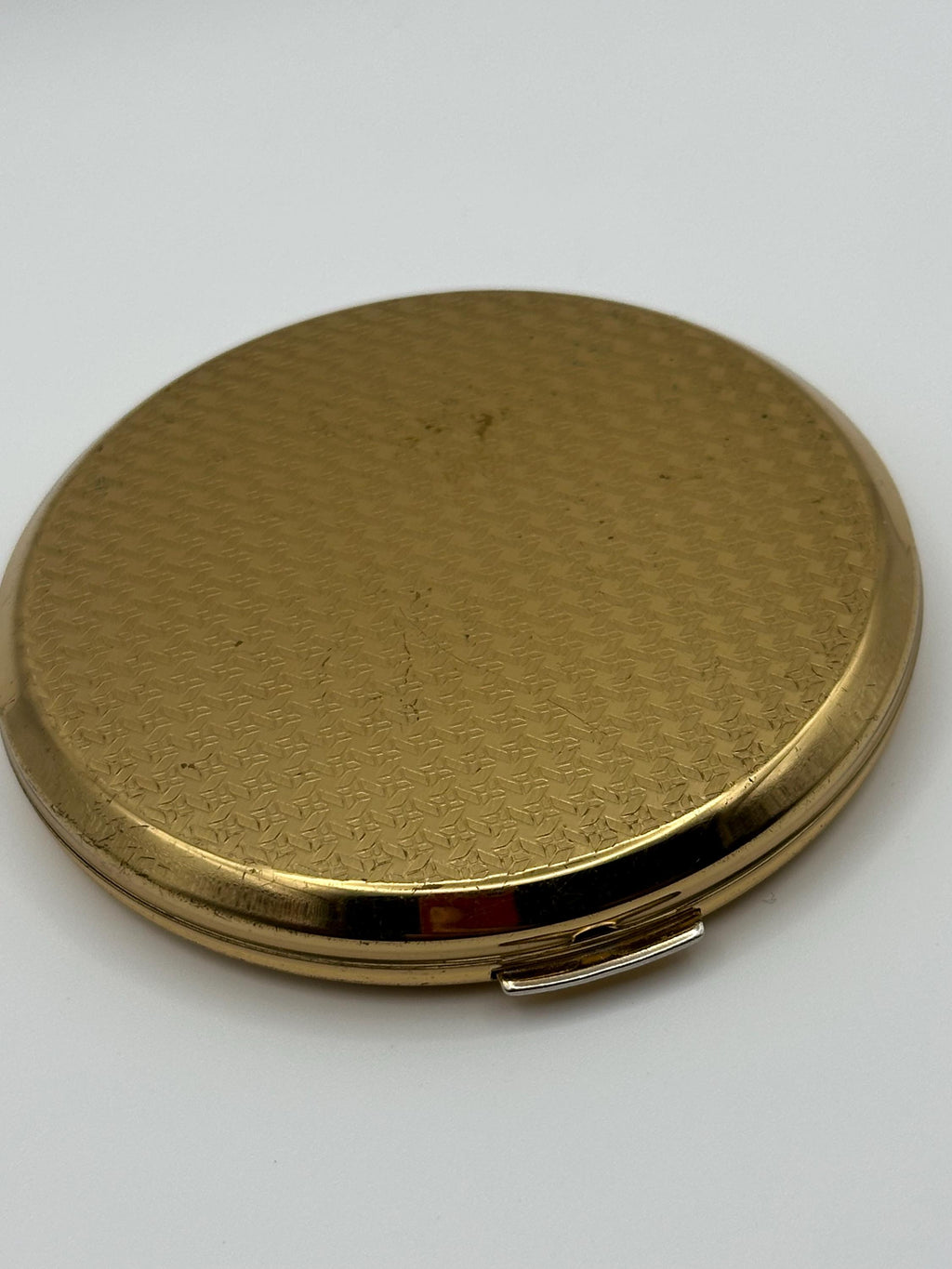 Vintage Stratton Gold Tone Powder Compact: Geometric Lid, Made in England