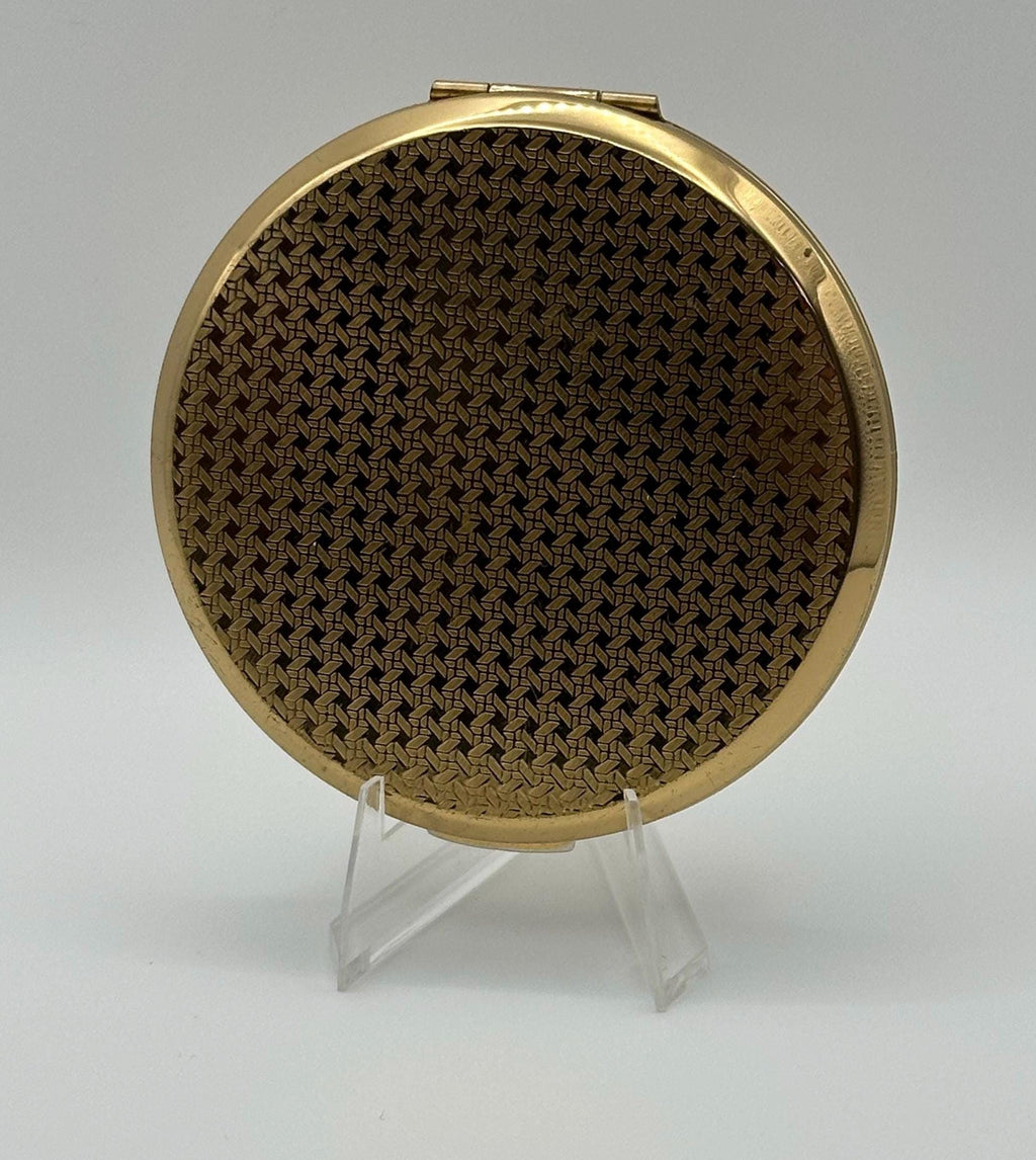 Vintage Stratton Gold Tone Powder Compact: Geometric Lid, Made in England