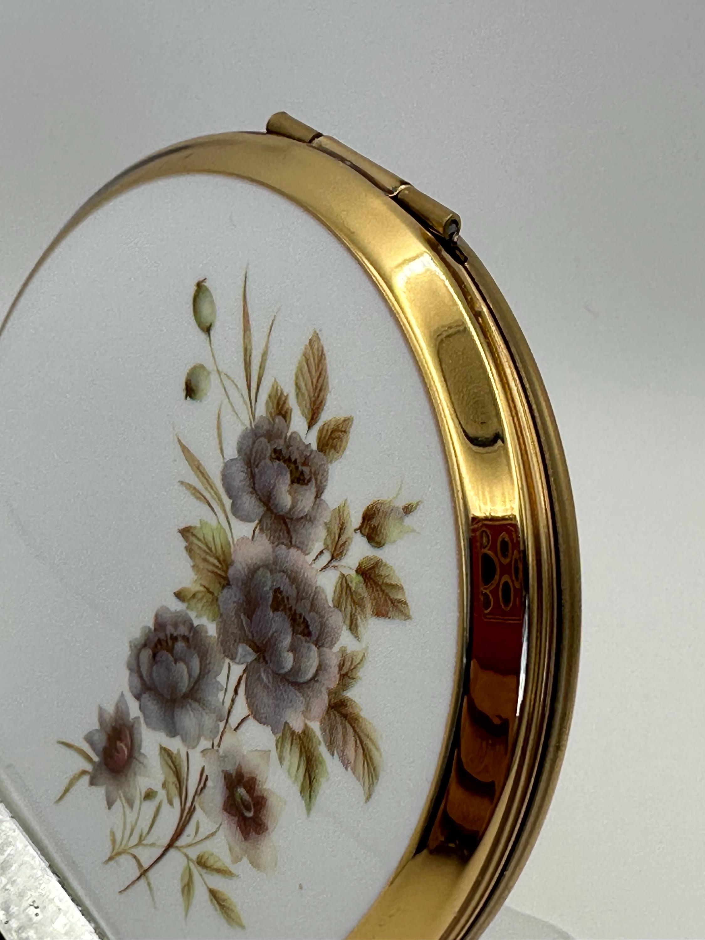 Vintage Stratton Powder Compact: Gold Tone, Floral Enamel Lid