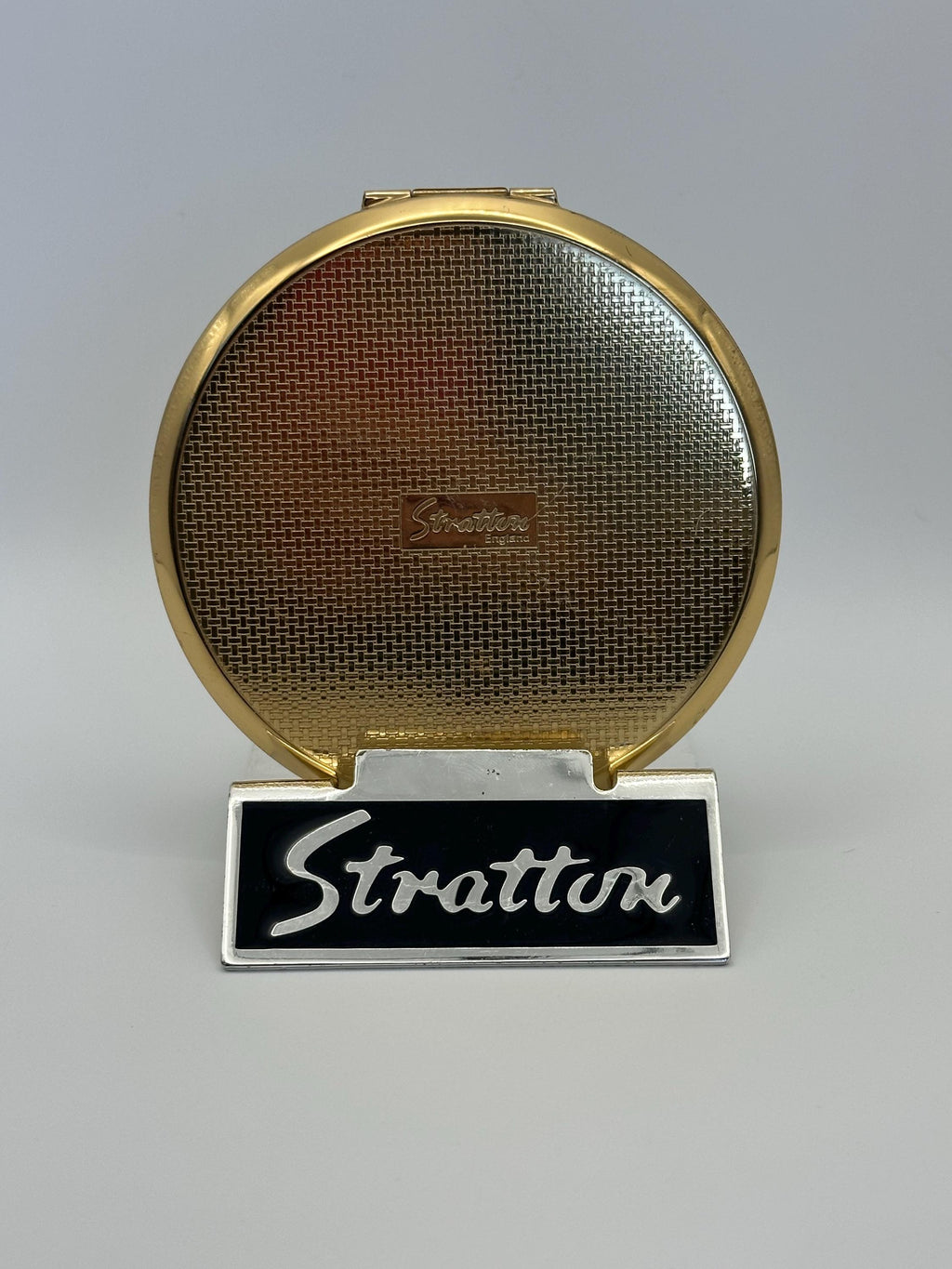 Vintage Stratton Powder Compact: Gold Tone, Floral Enamel Lid