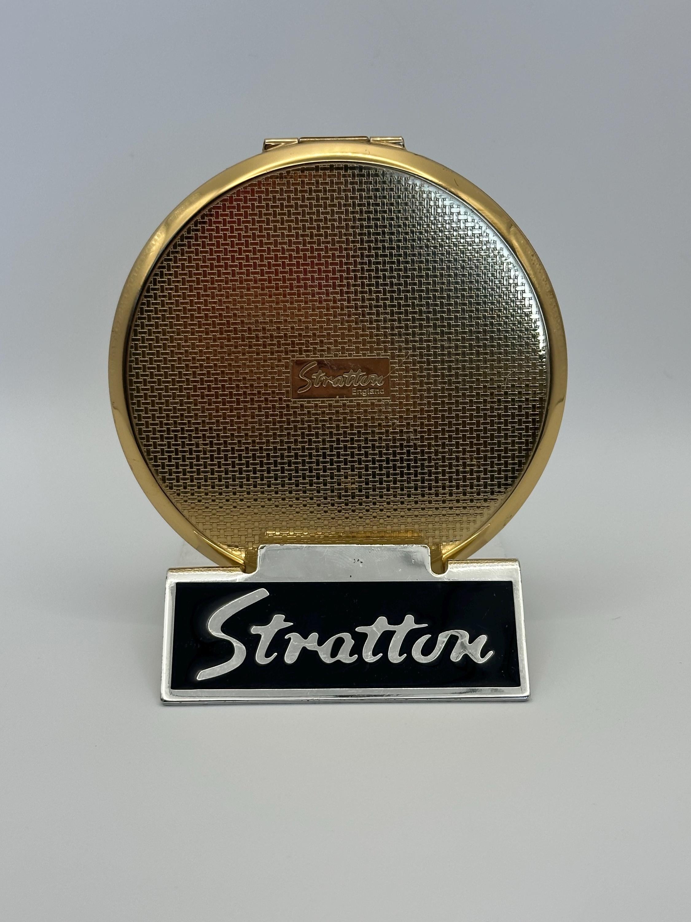 Vintage Stratton Powder Compact: Gold Tone, Floral Enamel Lid
