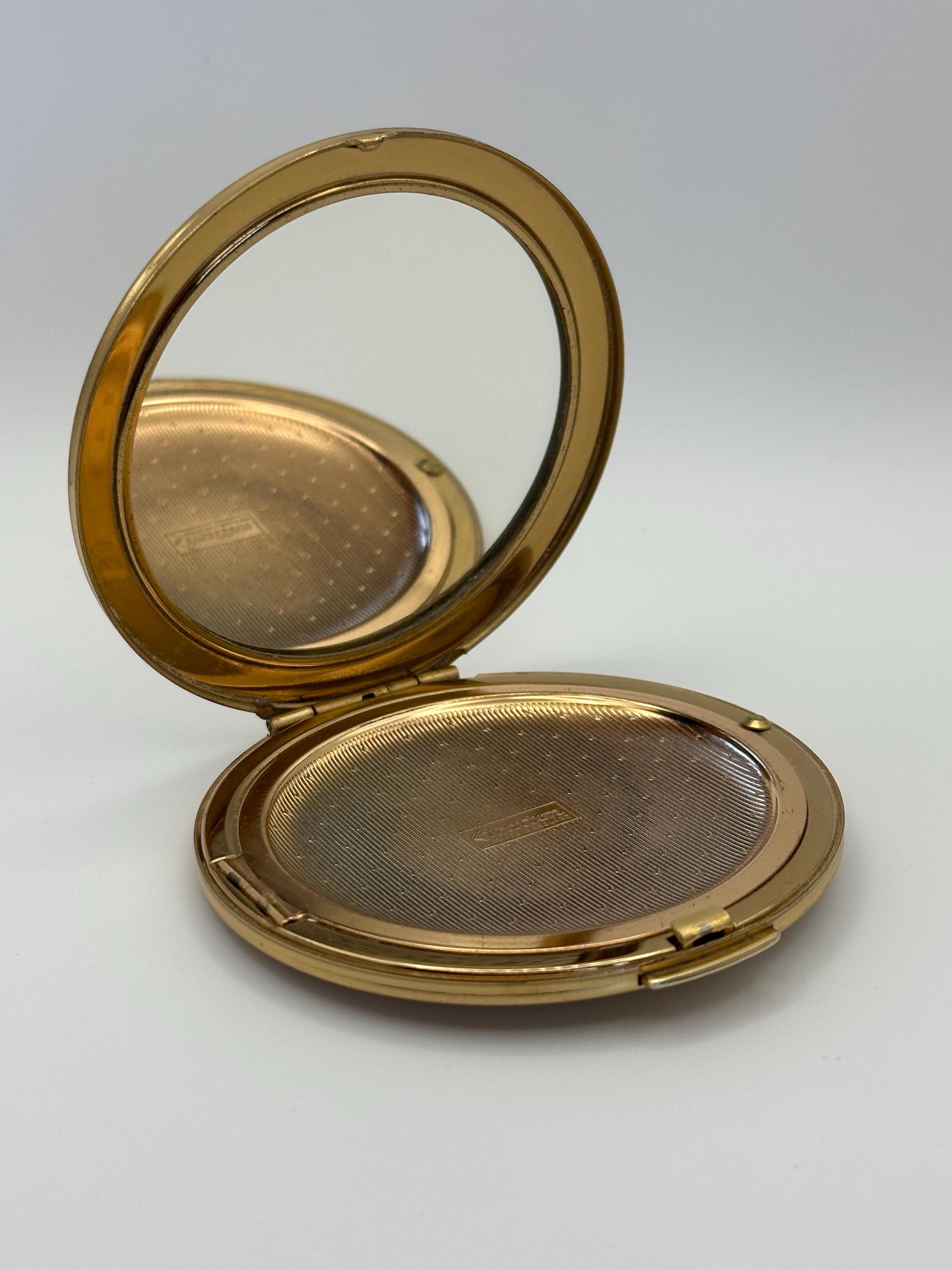 Vintage Stratton Powder Compact Gold-Tone Pink Floral Enamel Lid, Made in England