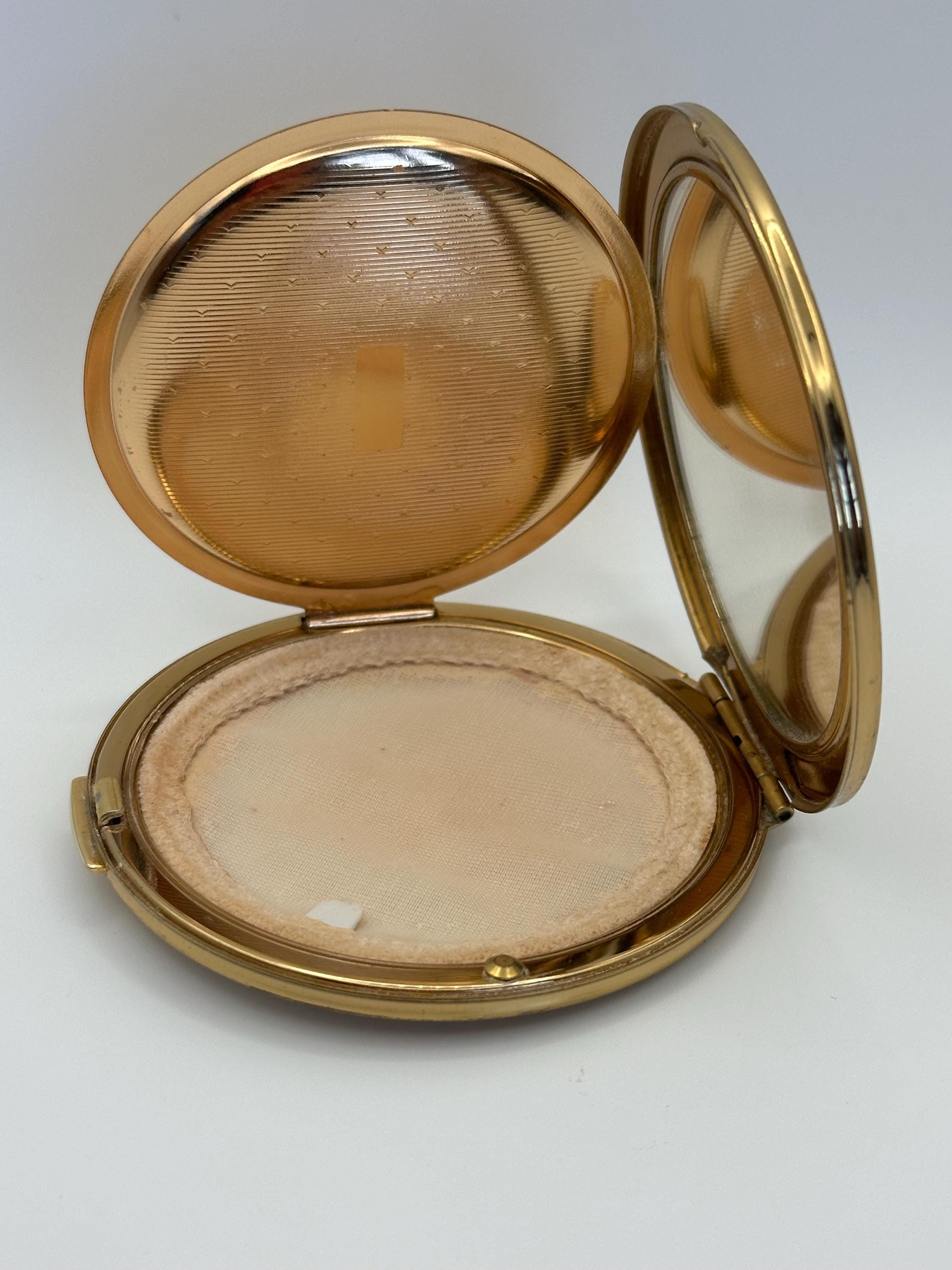 Vintage Stratton Powder Compact Gold-Tone Pink Floral Enamel Lid, Made in England