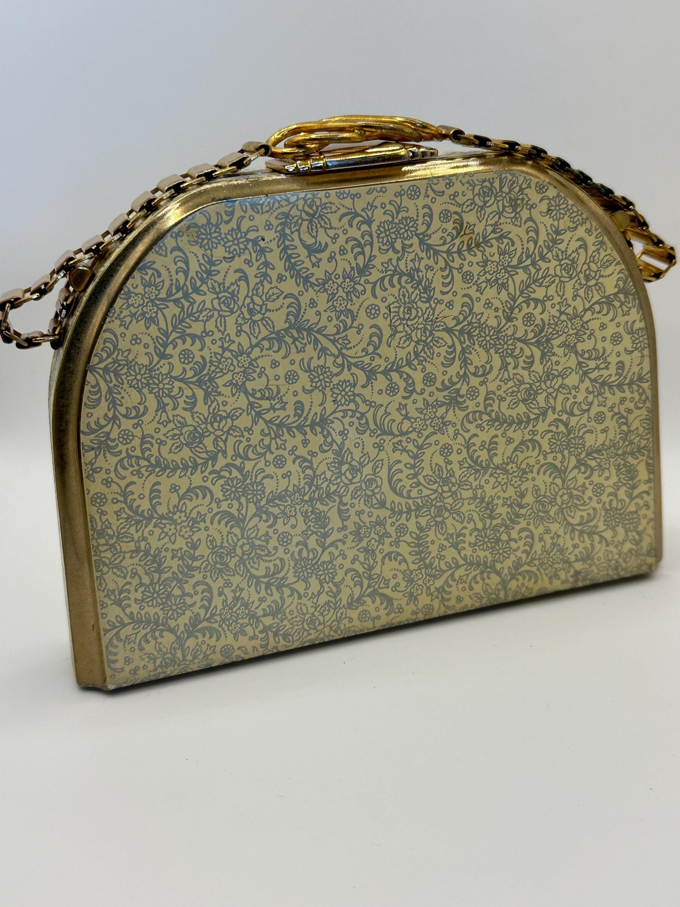 Vintage Stratton Evening Bag Set: Art Deco Floral Vanity Case, England