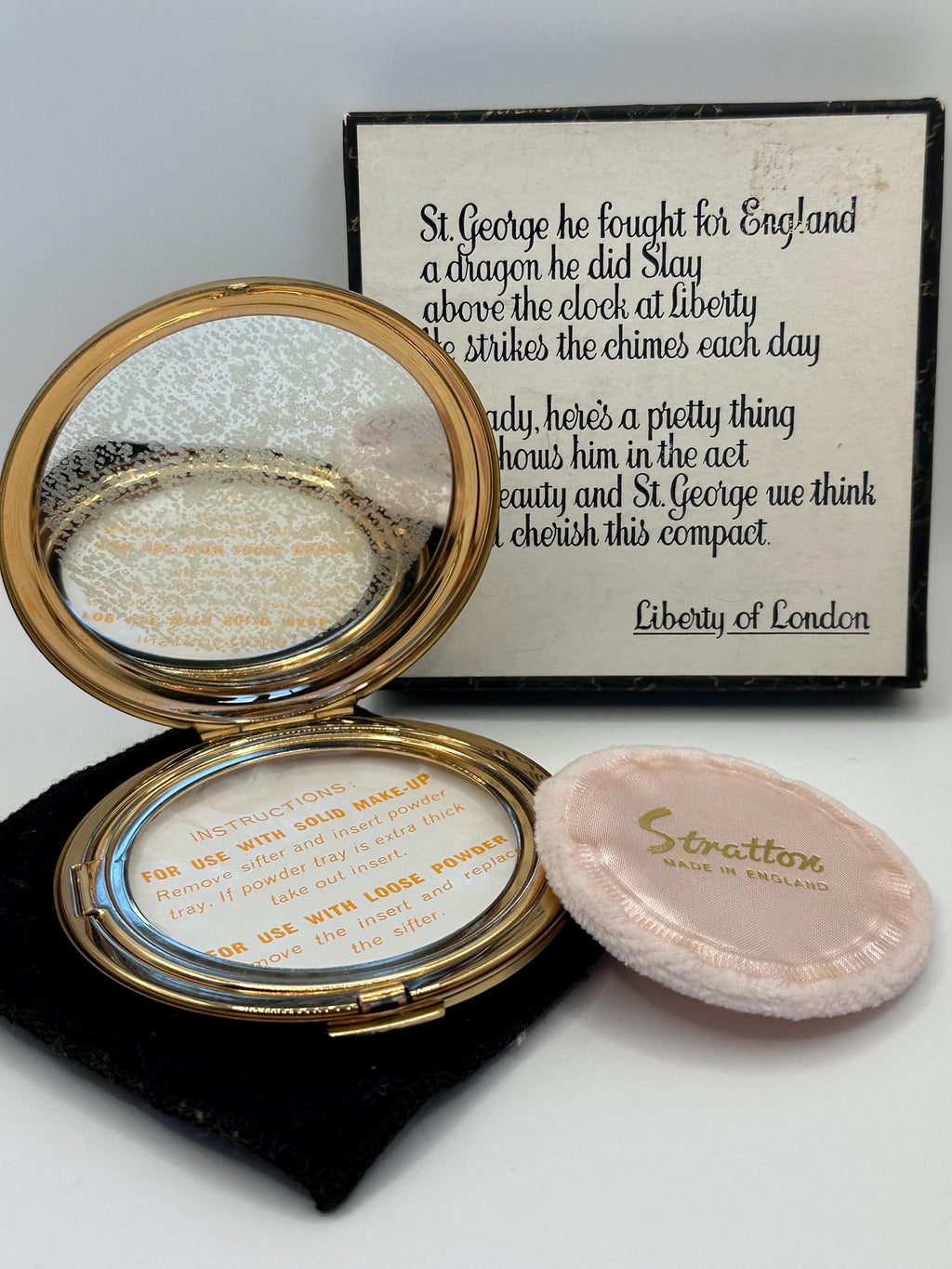 Vintage Liberty of London Stratton Powder Compact: St George Clock, Original Box