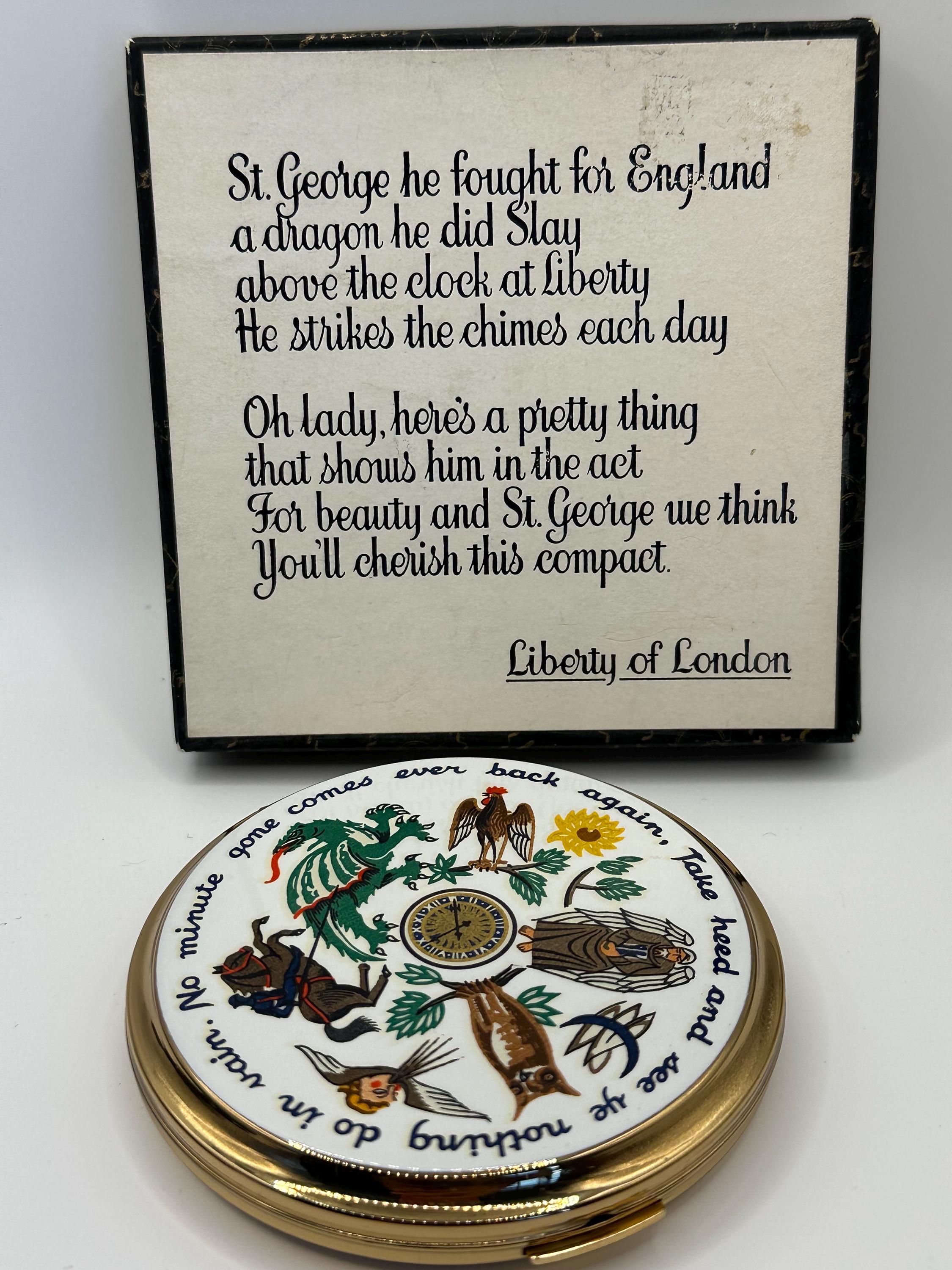 Vintage Liberty of London Stratton Powder Compact: St George Clock, Original Box