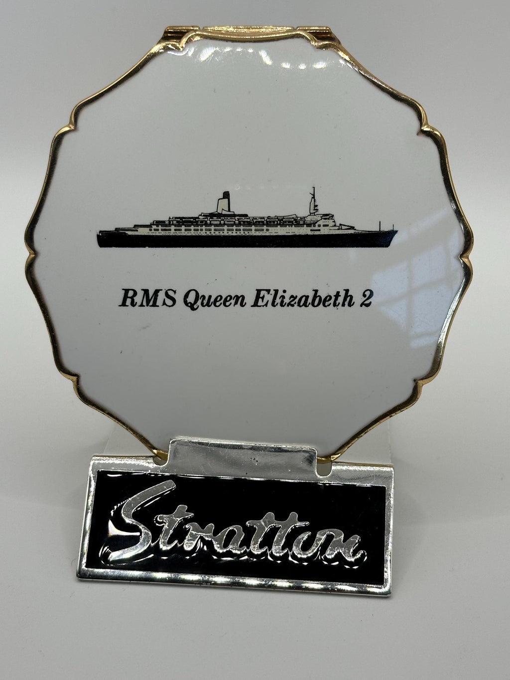 Vintage Stratton QE2 Powder Compact - Gold-Tone Enamel, Boxed, c.1970s