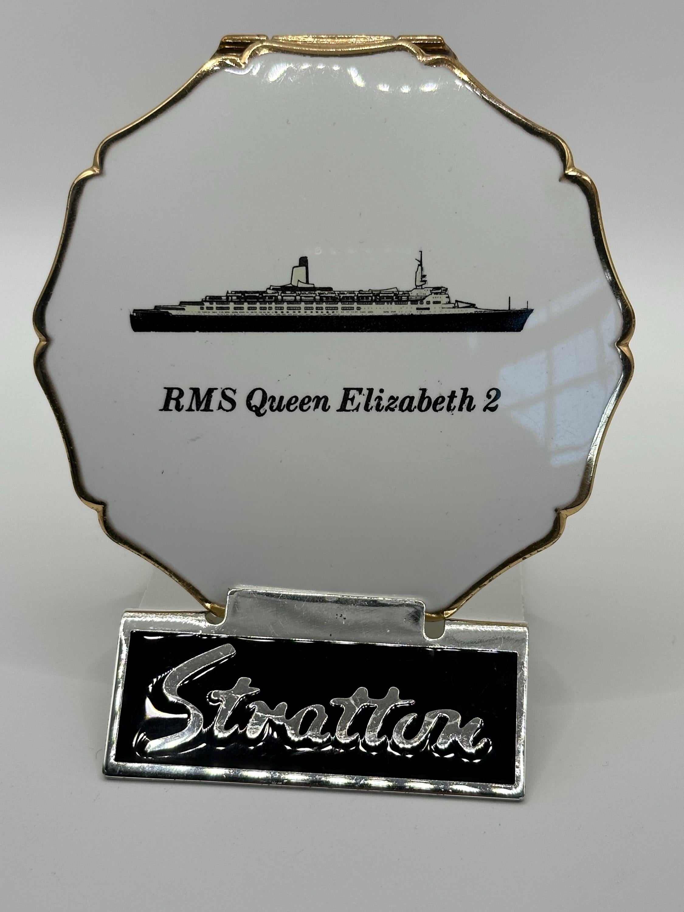 Vintage Stratton QE2 Powder Compact - Gold-Tone Enamel, Boxed, c.1970s