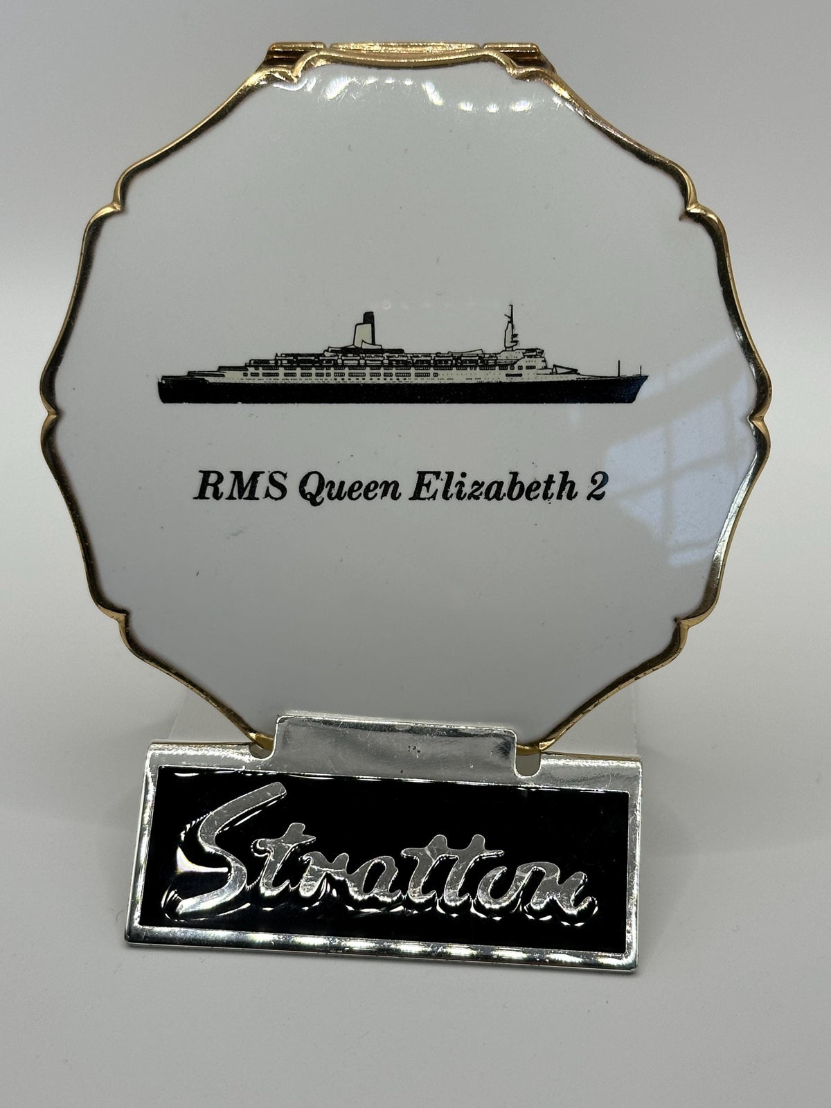 Vintage Stratton QE2 Powder Compact - Gold-Tone Enamel, Boxed, c.1970s