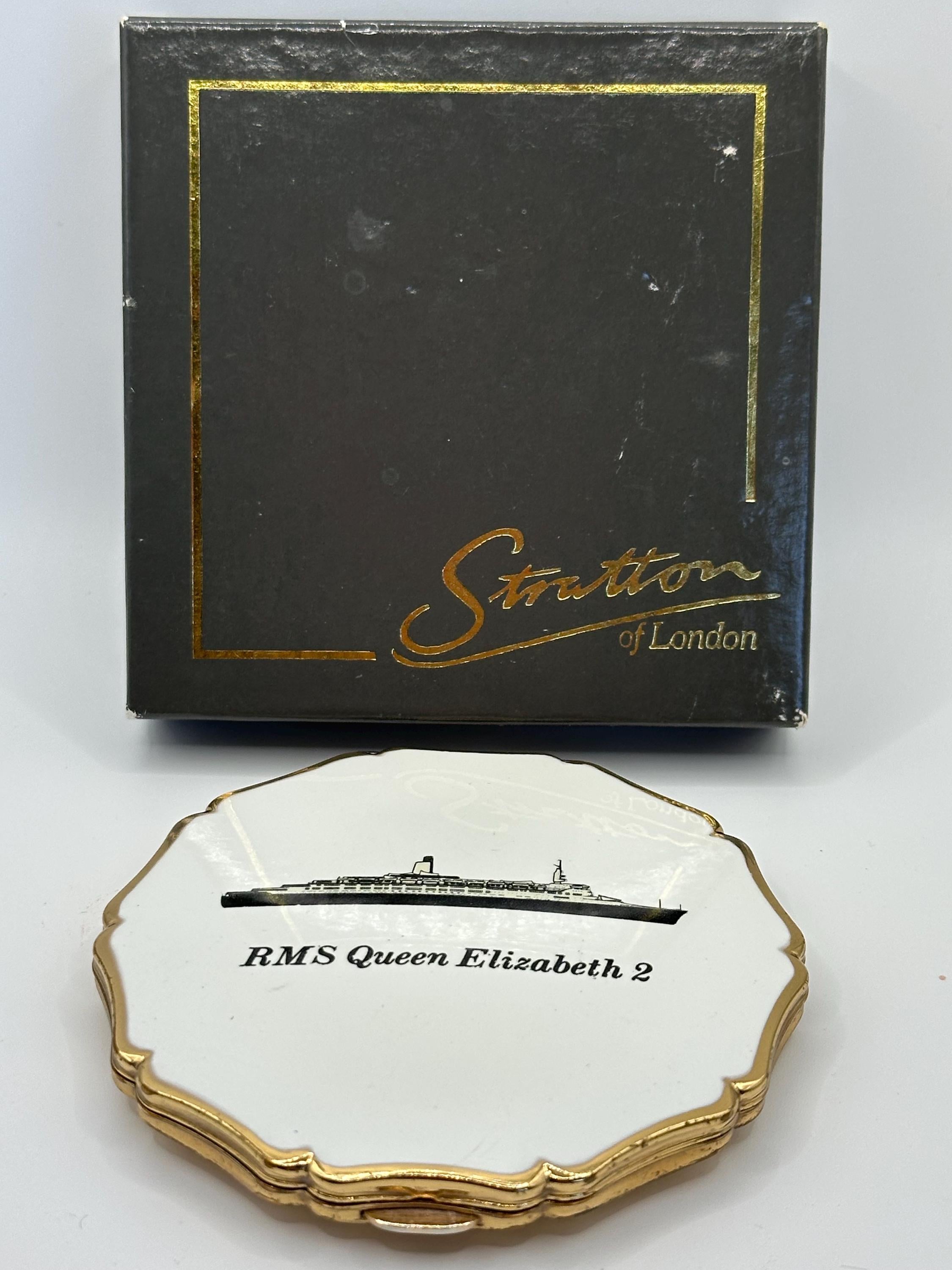 Vintage Stratton QE2 Powder Compact - Gold-Tone Enamel, Boxed, c.1970s
